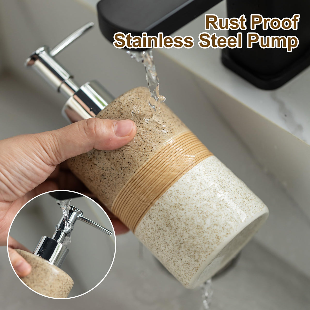 Ceramic Kitchen Dish Soap Dispenser Set with Stainless Steel Pump