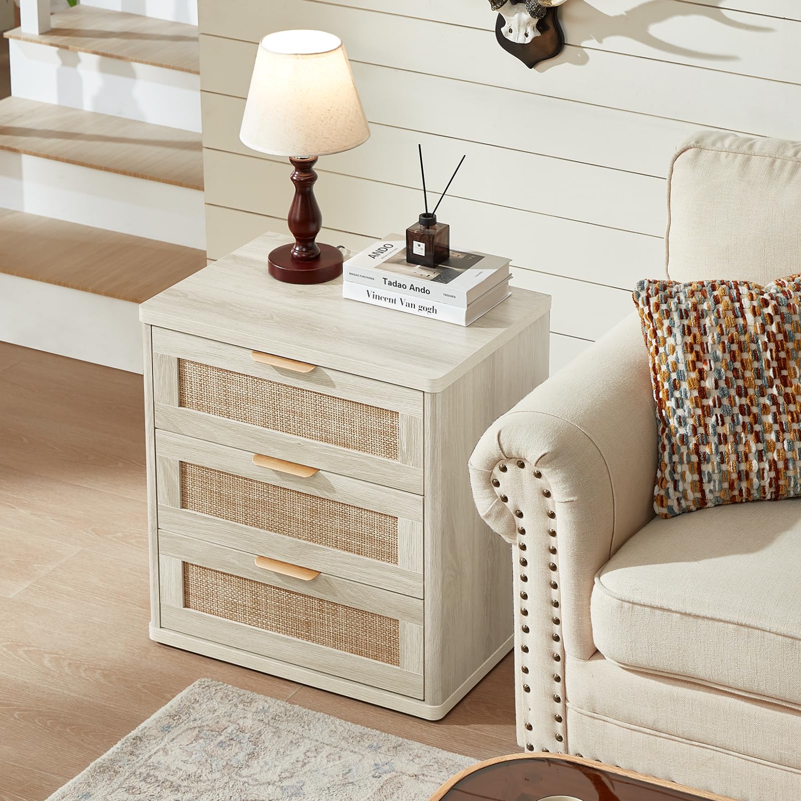 Rattan 23" Nightstands with Drawers for Bedroom (2 Count)