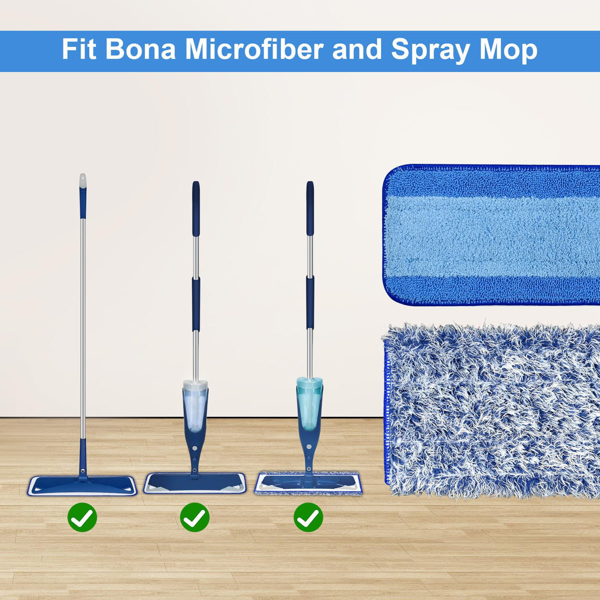 4 Pack Microfiber Cleaning Pad for Bona Mop Safe for Hardwood & Hard Surface Floors Dry Wet Floor Cleaning (4 Count)