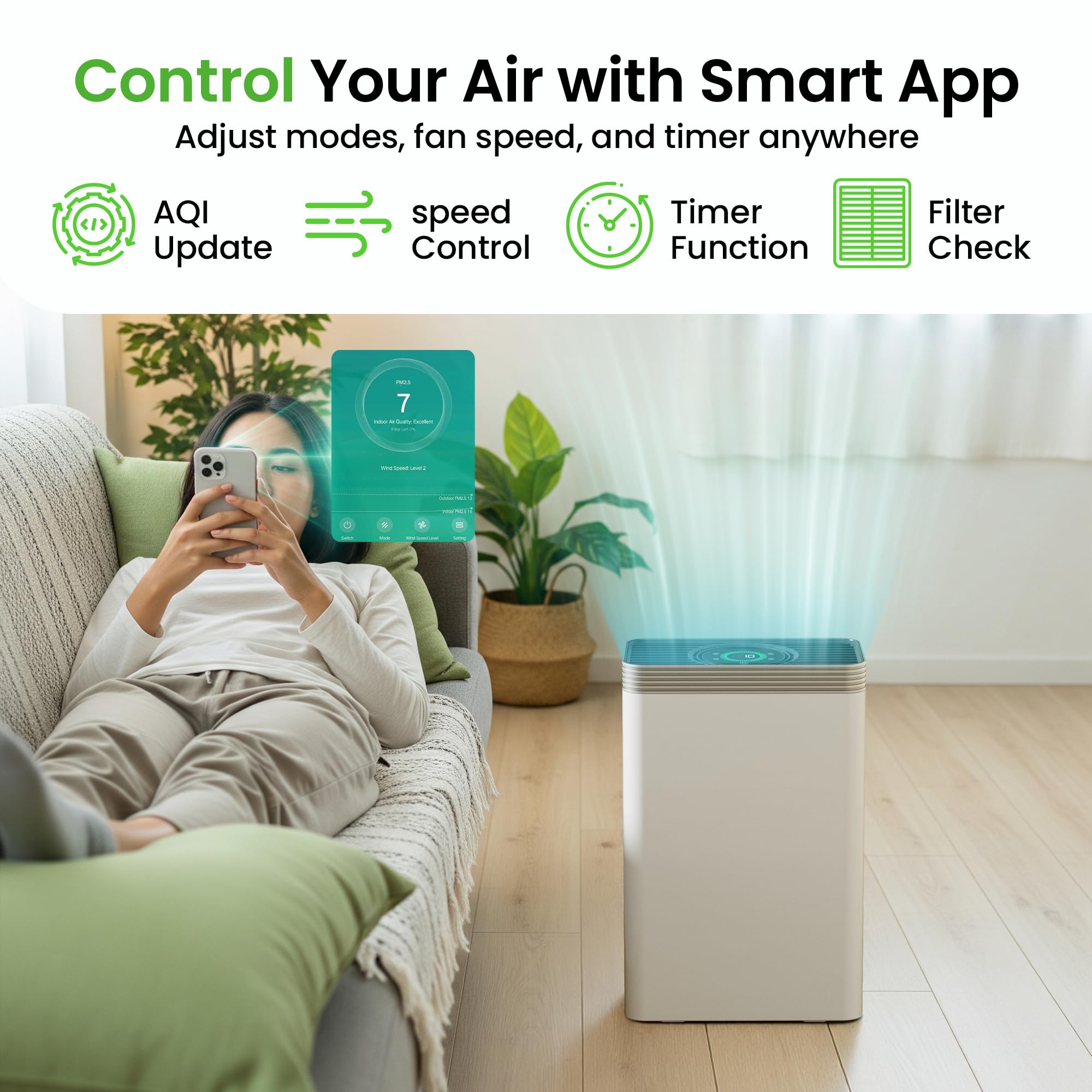 Air Purifier for Home Dorm Room up to 1110 ft²