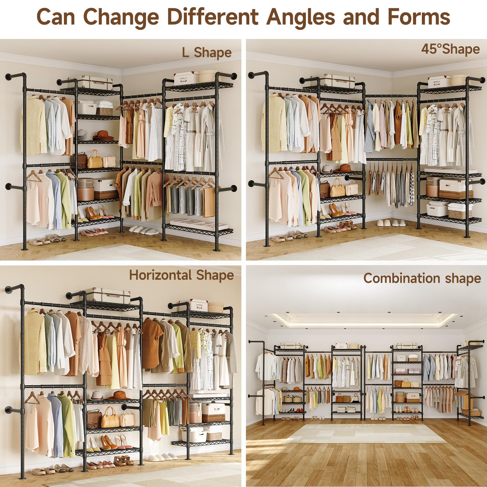 L4 Wall Mounted Heavy Duty Corner Industrial Pipe Clothing Rack