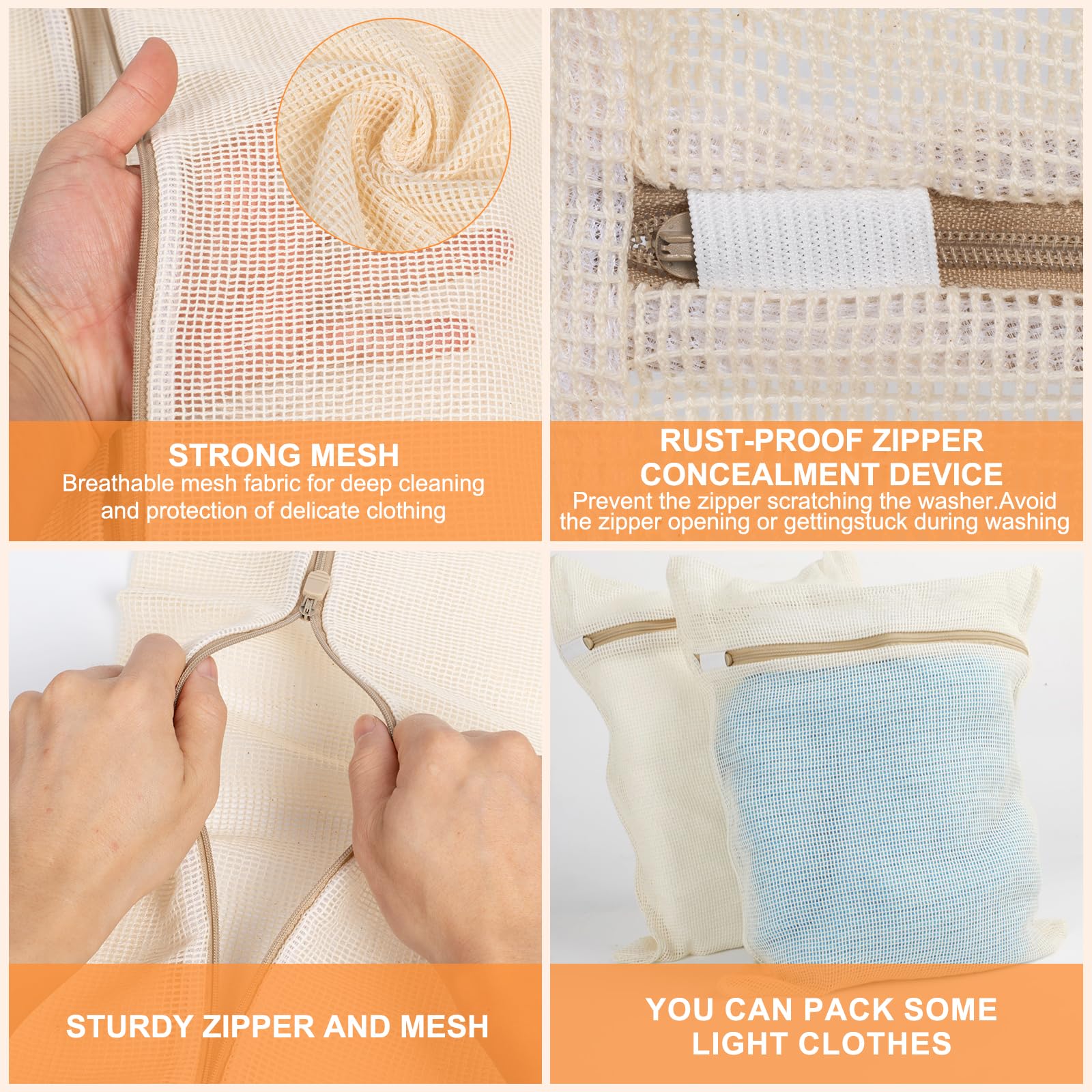 4 Piece Medium Durable Organic Cotton Mesh Laundry Bags with Sturdy Zippers and Breathable Mesh are Delicate Laundry Bags for Underwear (100 Count)