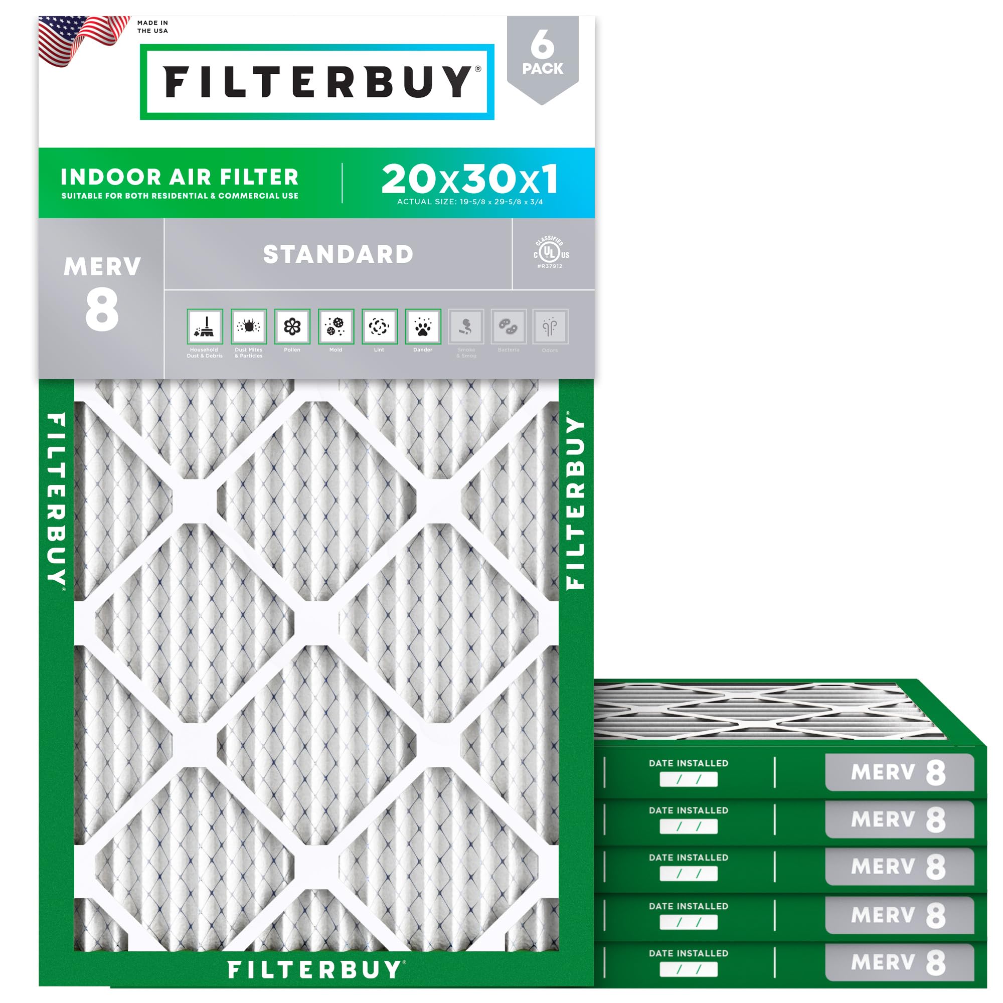 20x30x1 Air Filter MERV 8 Dust & Allergy Defense (6 Count)