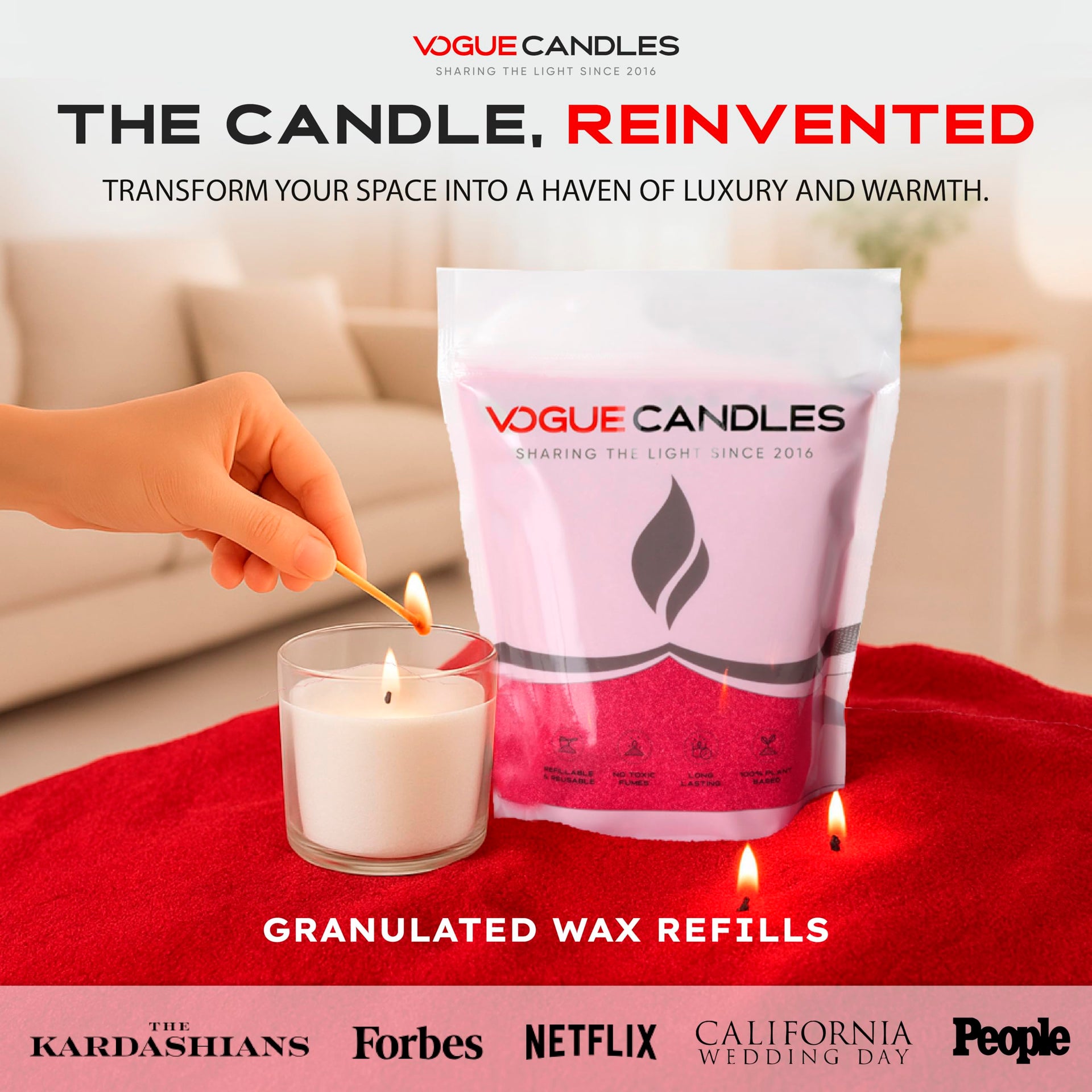 Vogue Candles Red Pearled Candle Sand Wax (16 Ounce)