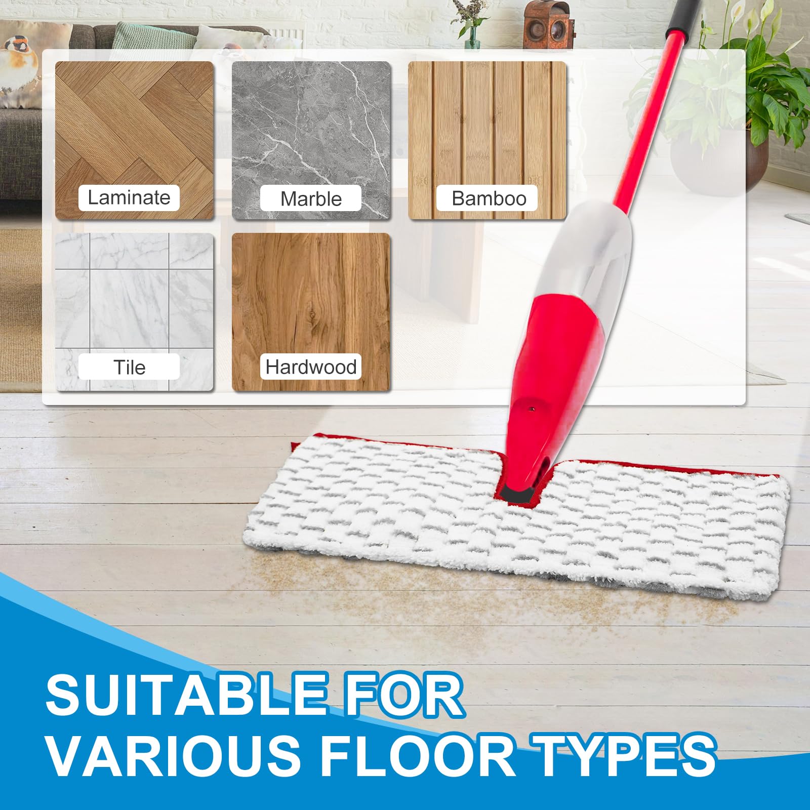 Microfiber Spray Mop Pads Compatible with Promist MAX Spray Mop (4 Count)