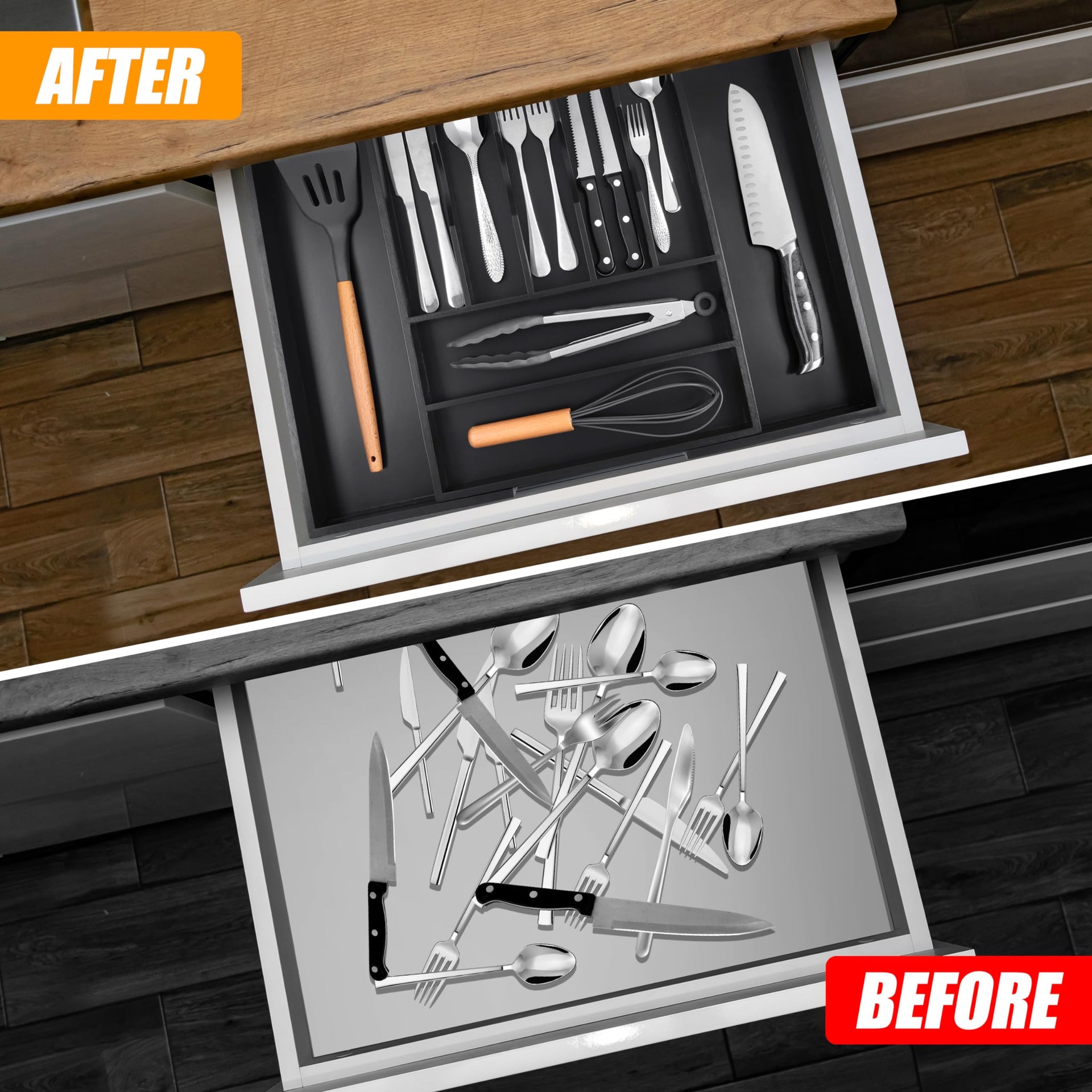 Large Premium Bamboo Silverware Organizer