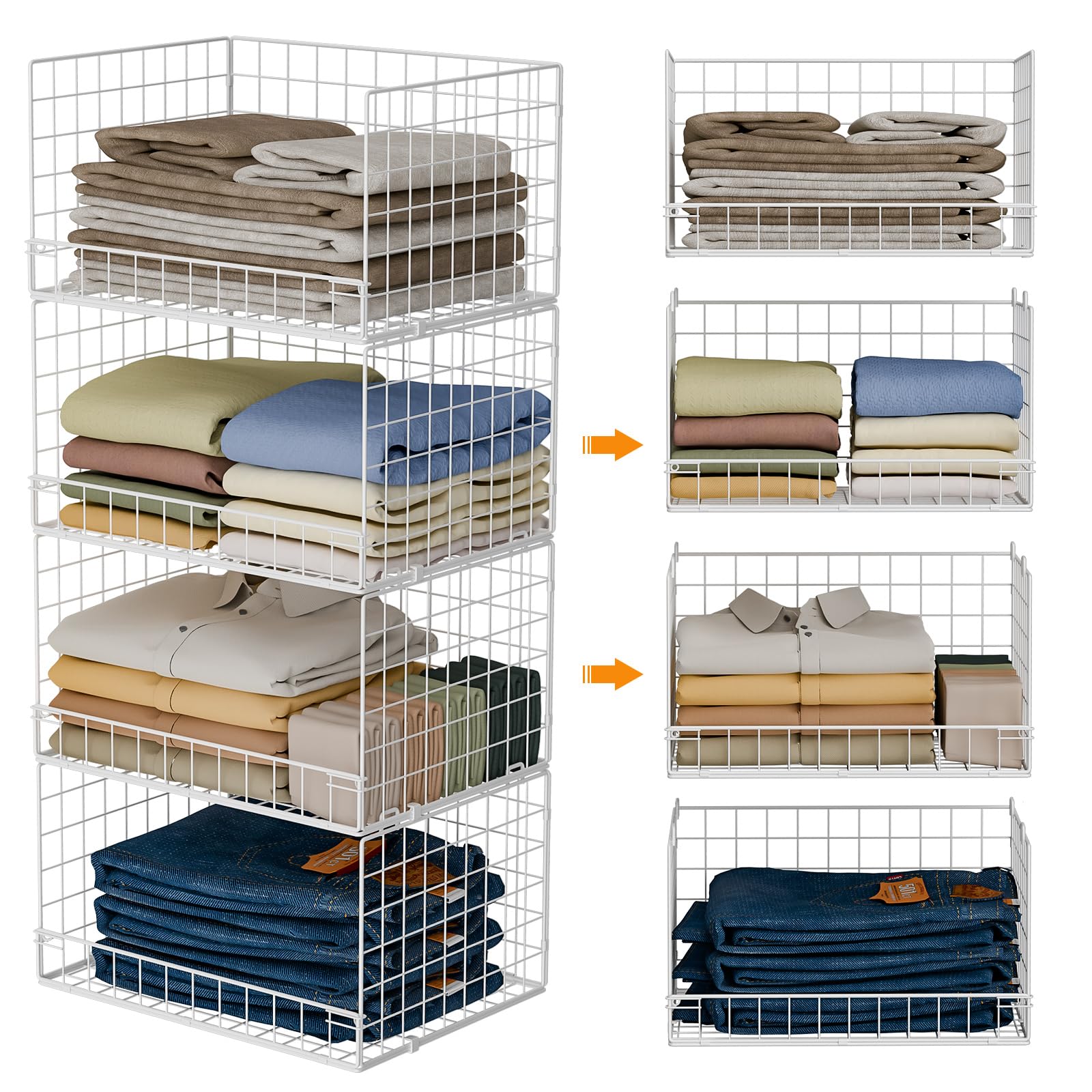 4 Tier Stackable Closet Organizers and Storage Basket
