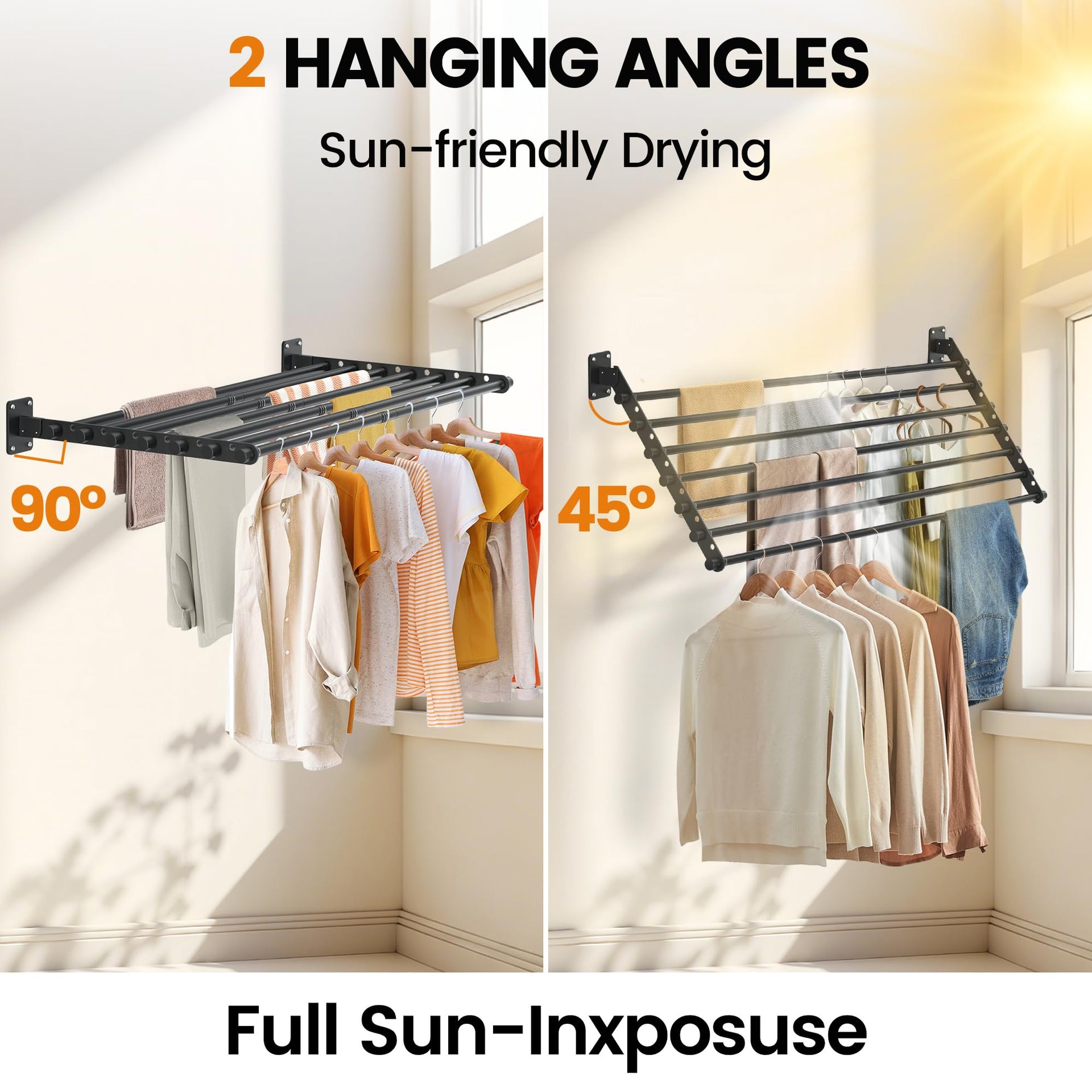 Wall Mounted Clothes Drying Rack 43 Inch