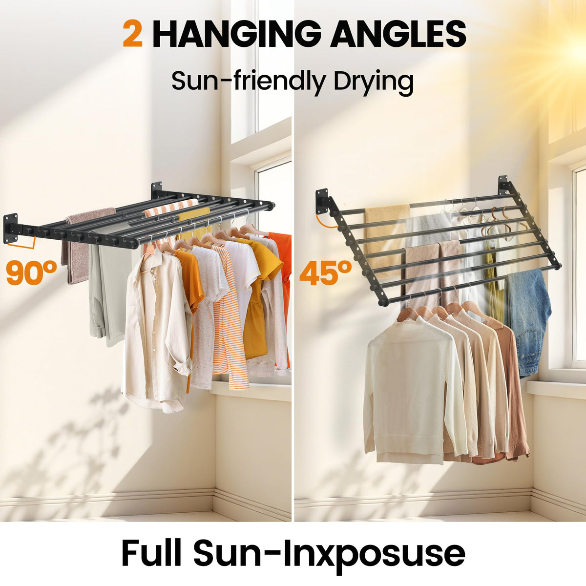 Wall Mounted Clothes Drying Rack 57 Inch
