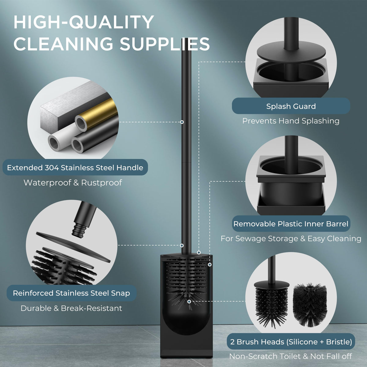 Stainless Steel Toilet Bowl Brush Scrubber and Holder Set Short