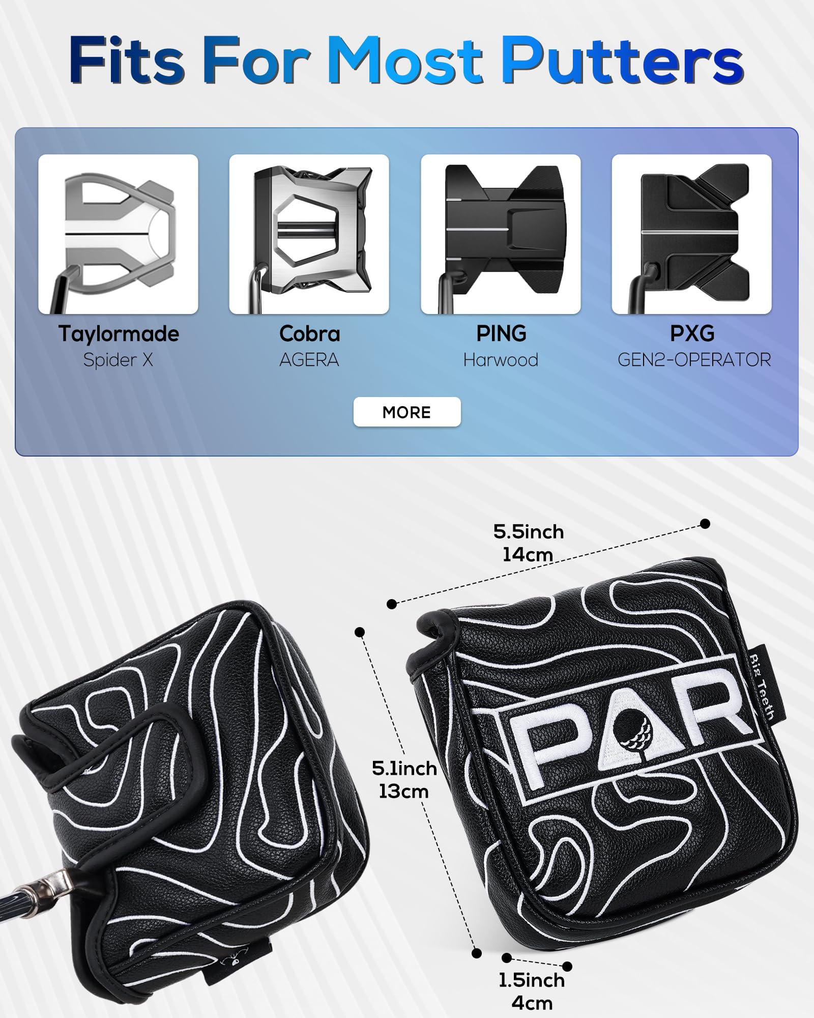Golf Mallet Putter Cover Pure Black Square Mallet Putter Headcover