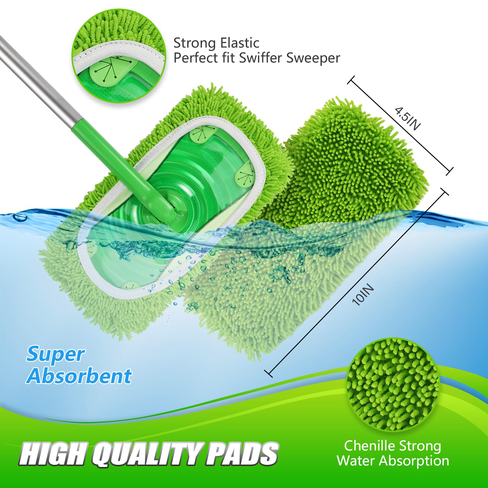 Set of 4 Reusable Microfiber Mop Pads Compatible with Swiffer Sweeper (4 Count)