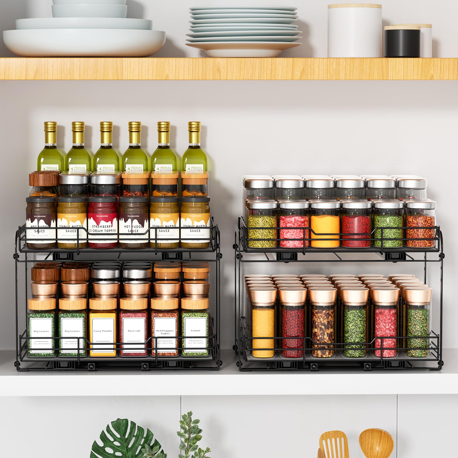 2 Tier Height Adjustable Pull Out Spice Rack