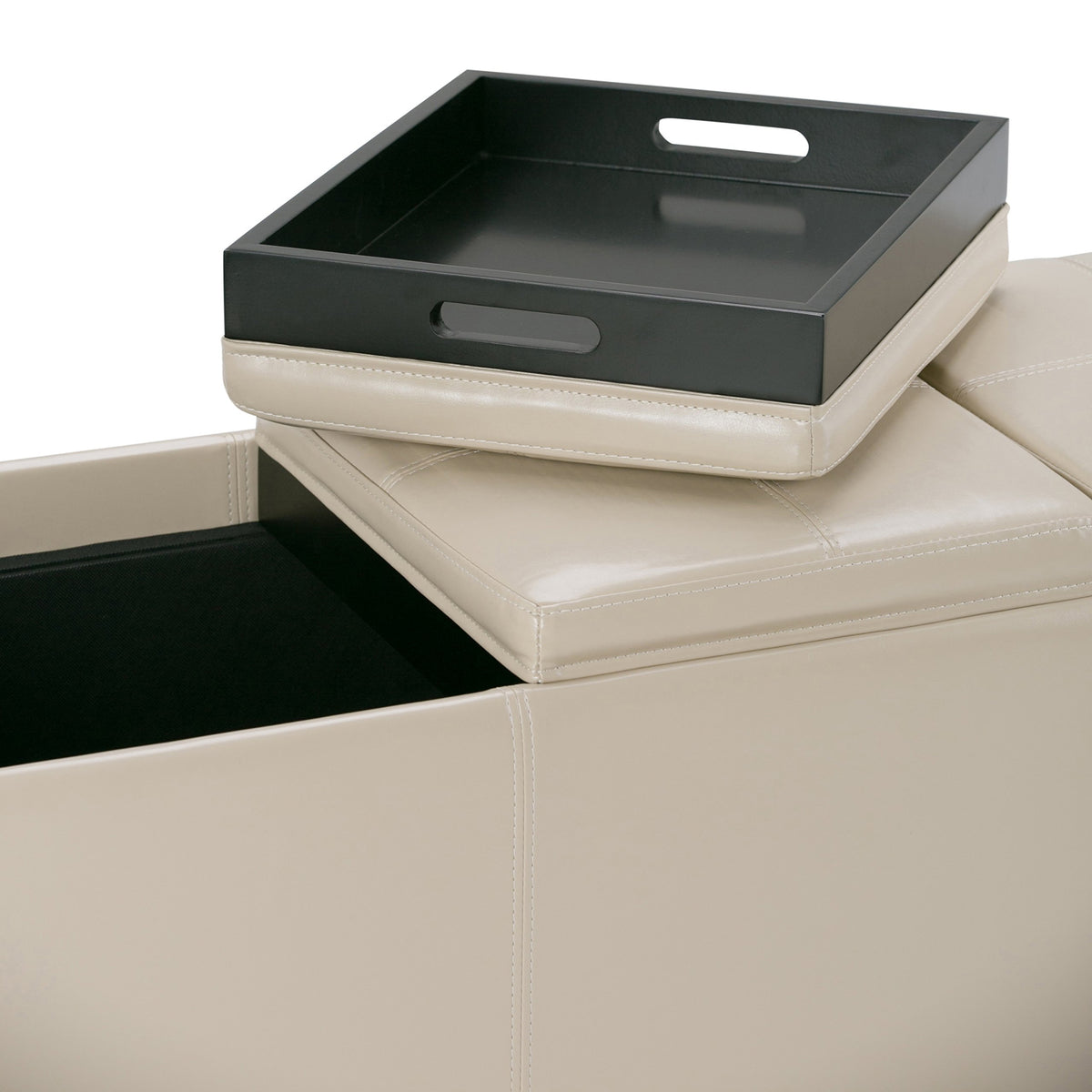 Avalon 42" Wide Vegan Leather Storage Ottoman in Satin Cream