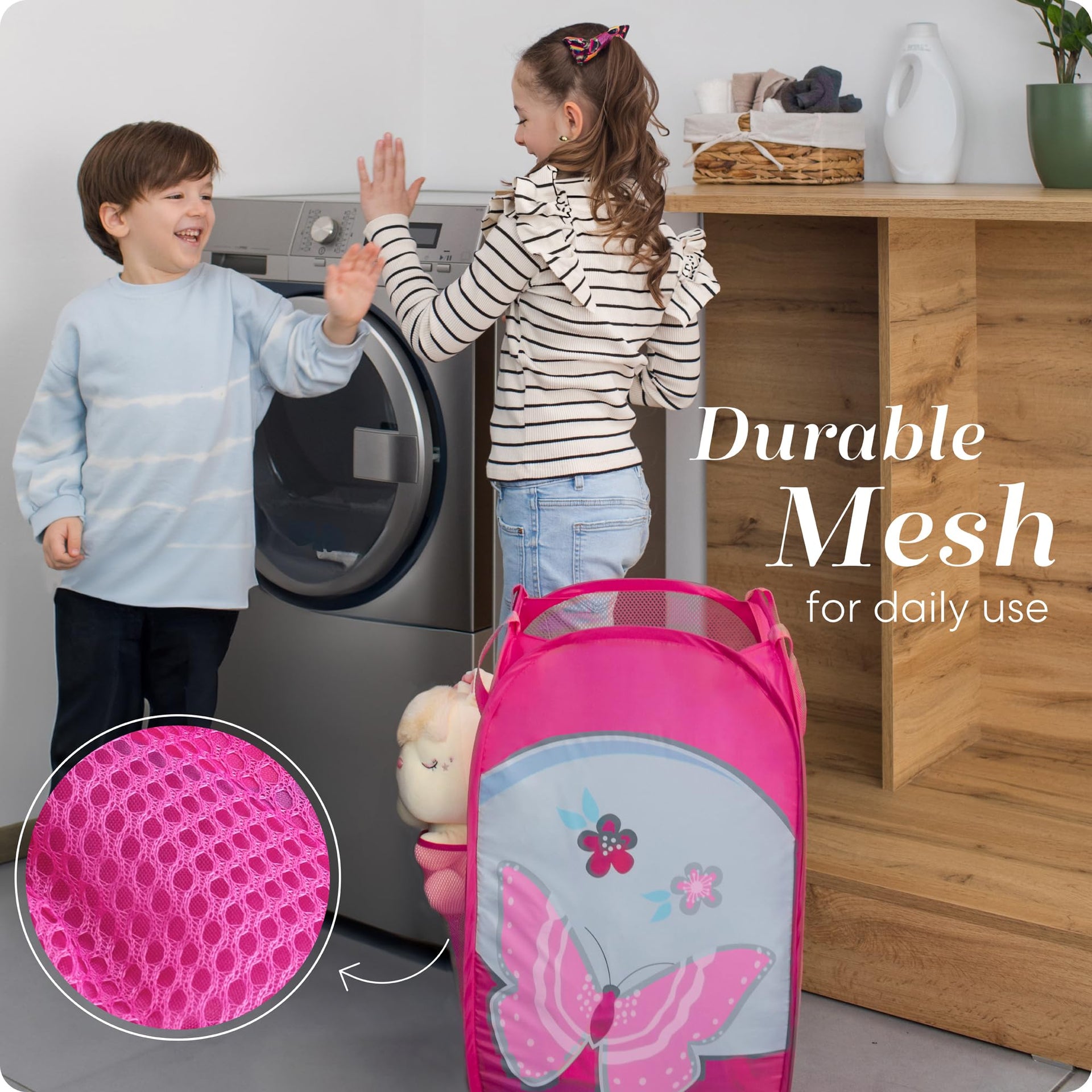Collapsible Mesh Pop Up Hamper with Wide Opening and Side Pocket