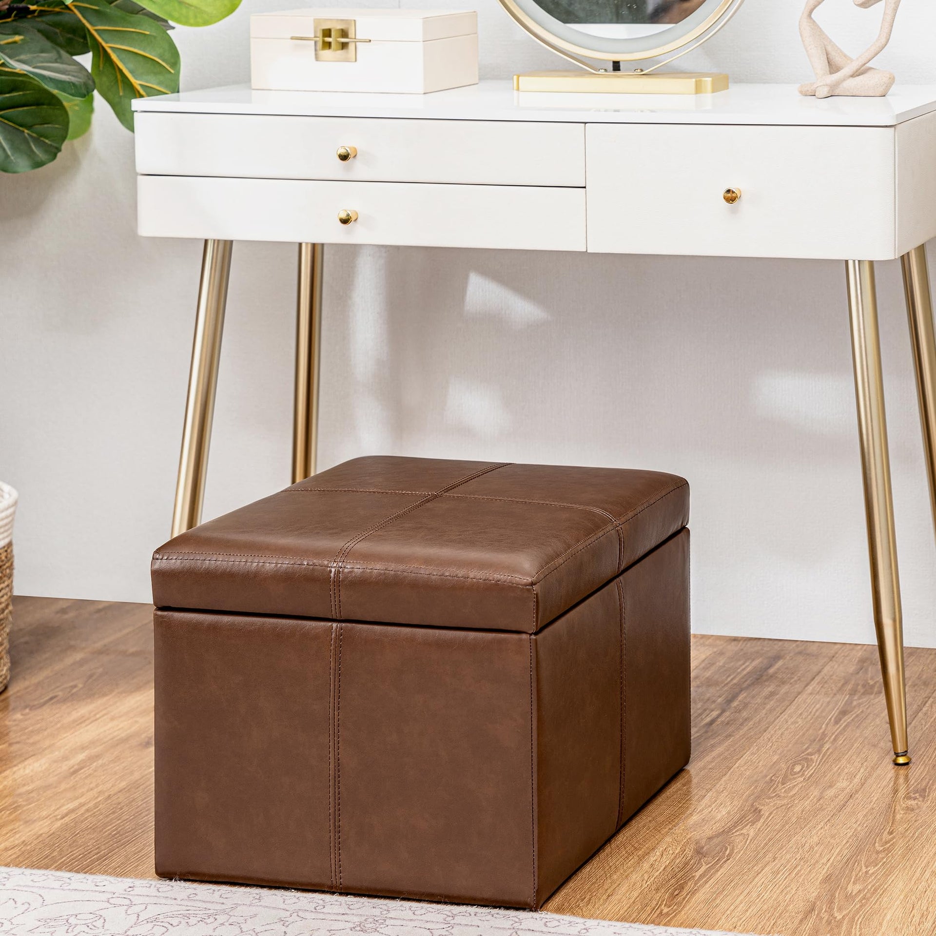 Faux Leather Storage Ottoman Bench for Living Room & Bedroom