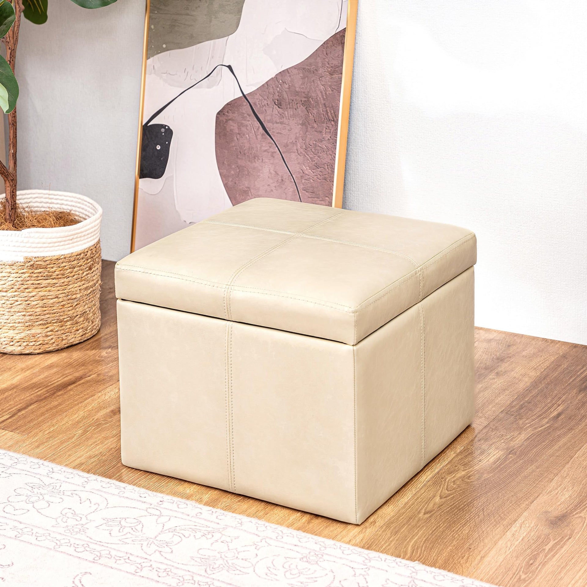Modern Faux Leather Cube Storage Ottoman Bench