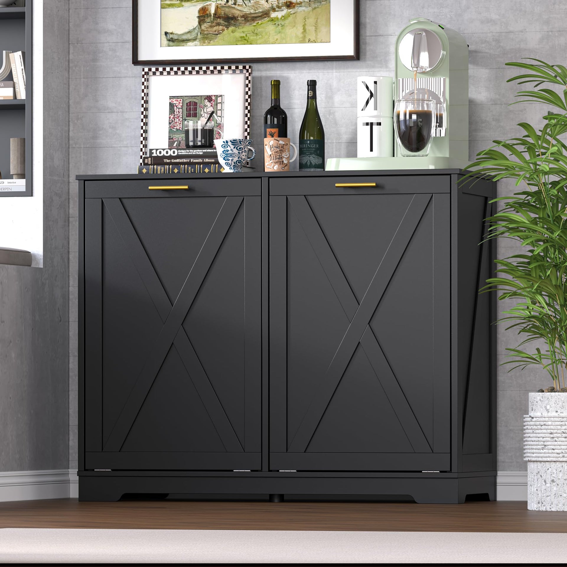 Tilt Out Trash Can Cabinet for 2 Bins