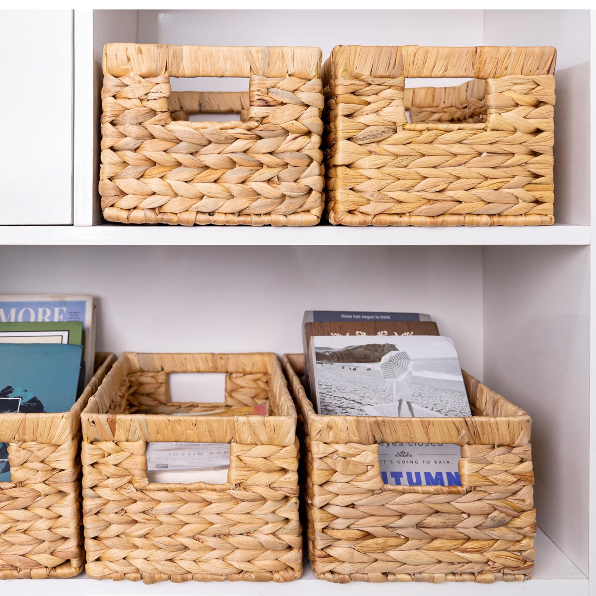Set of 3 Rectangular Wicker Storage Baskets for Shelves (3 Count)