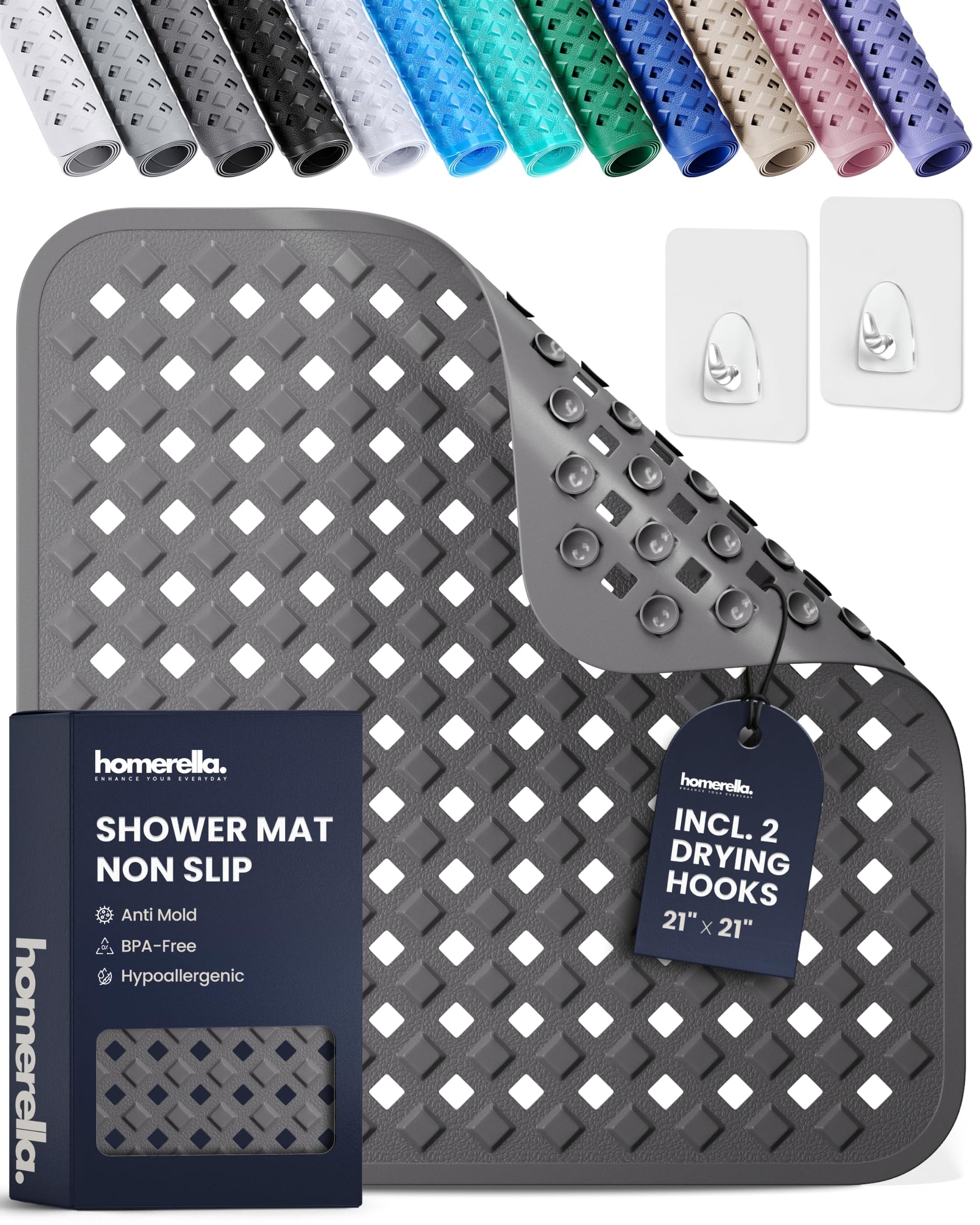 Square Shower Mat Non Slip Anti Mold 21x21 Anti Slip Shower Mat