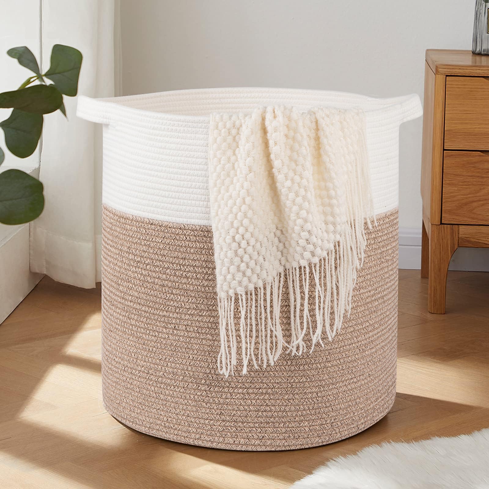 80L Laundry Basket Laundry Hamper Nursery Hamper Brown&White