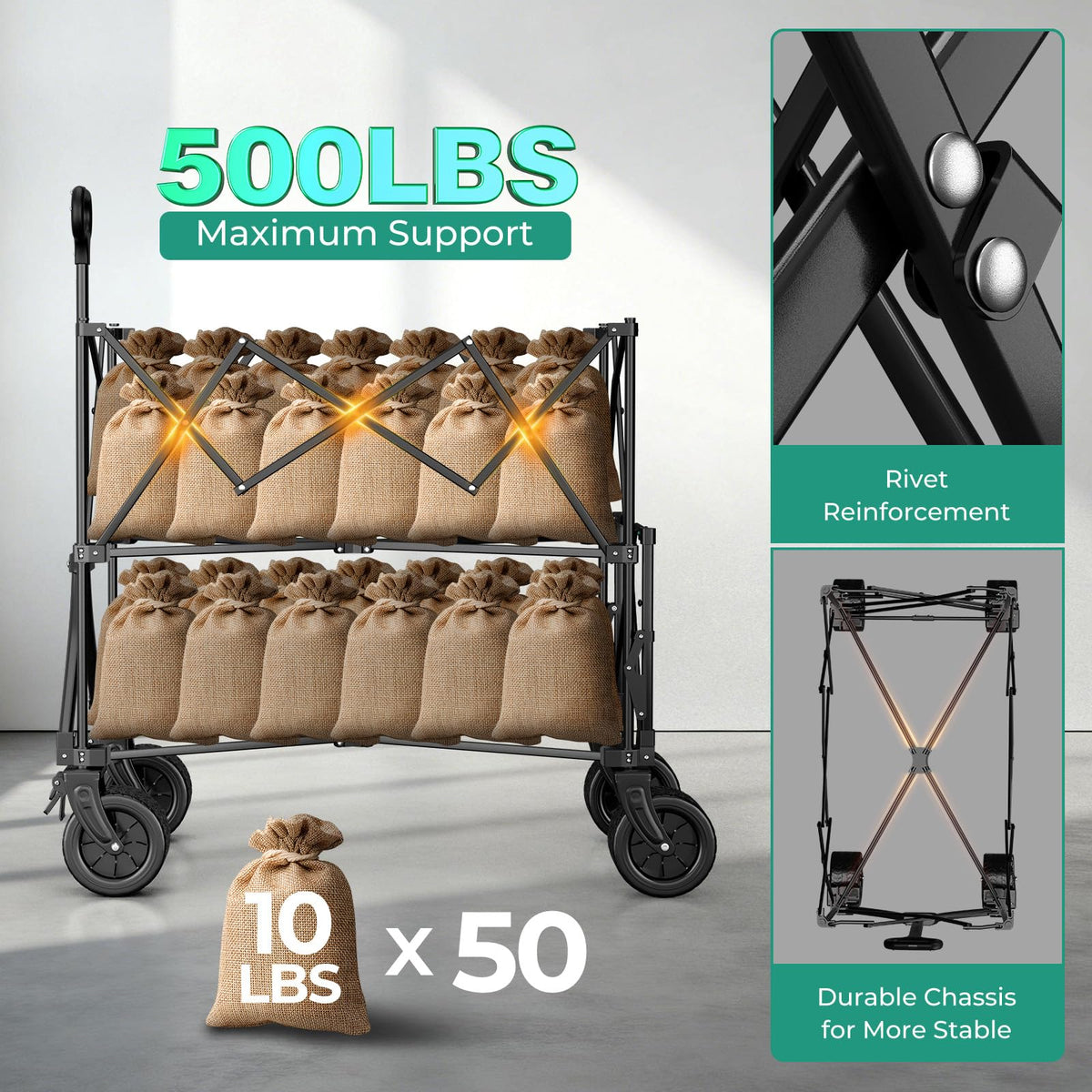 400L Double Decker Wagon Cart with Brakes