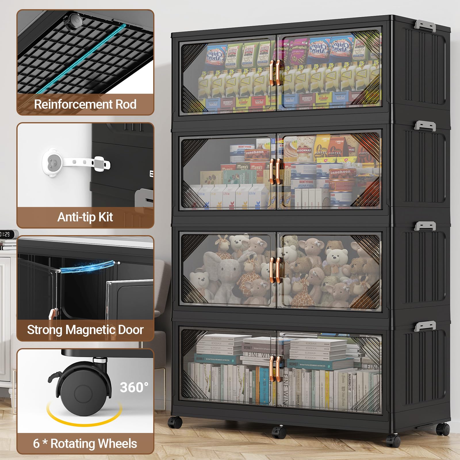 V60 880QT Plastic Stackable Storage Bins with Lid (4 Count)