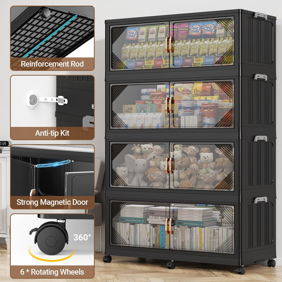 V60 880QT Plastic Stackable Storage Bins with Lid (4 Count)