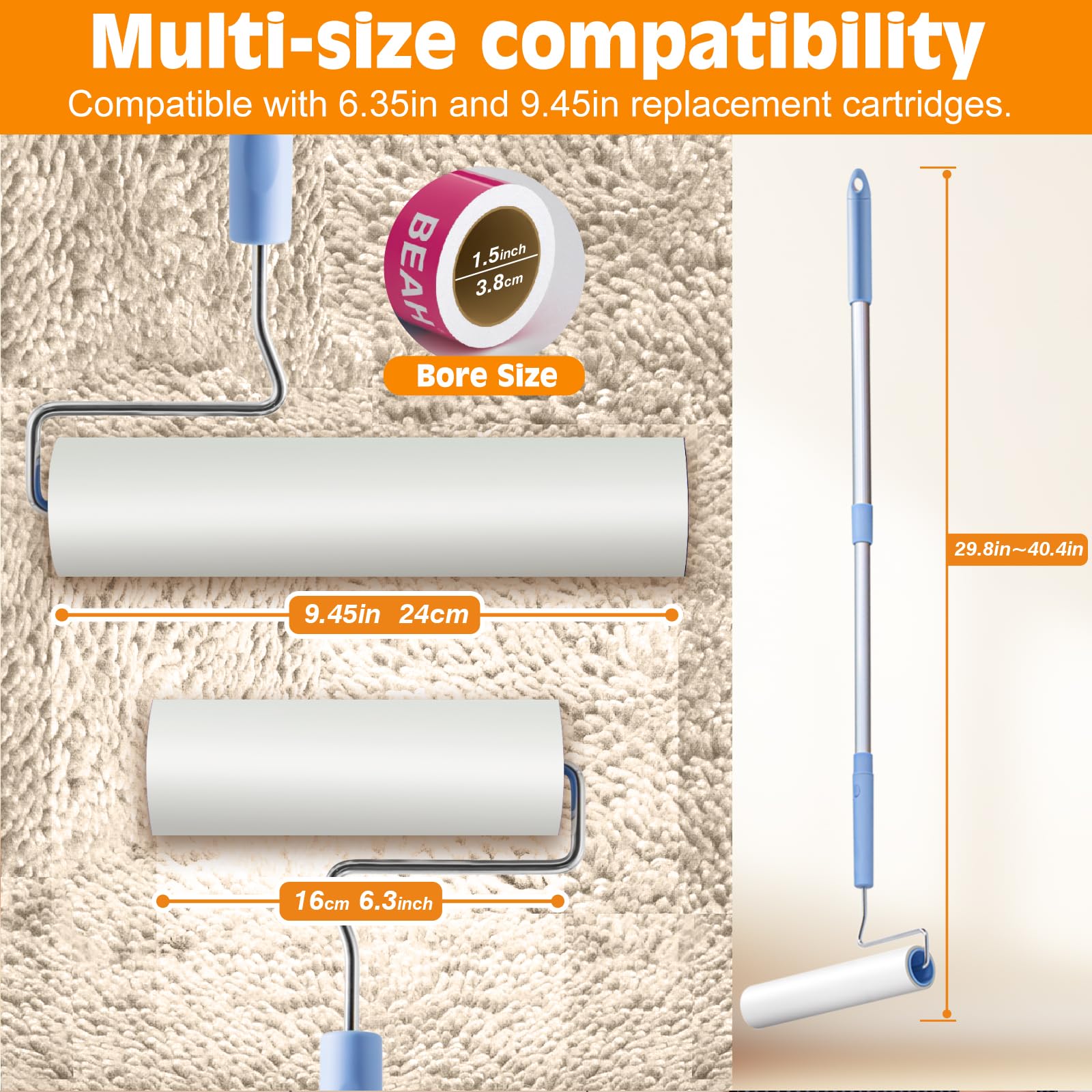 Large Lint Roller for Pet Hair Extra Sticky (5 Count)