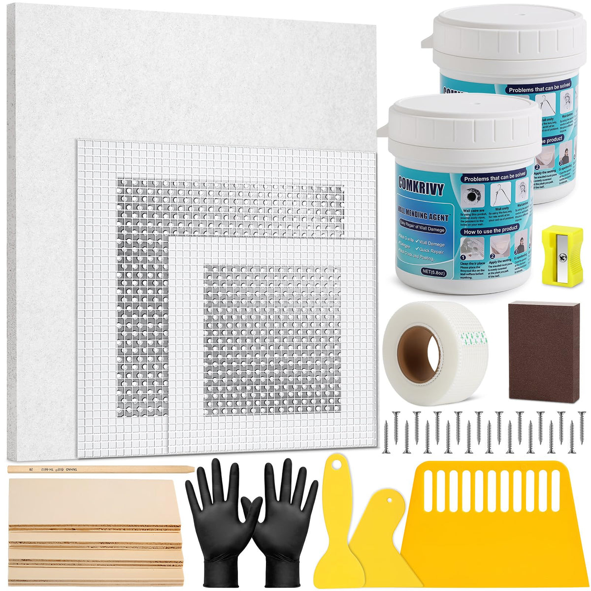 37 Pcs Drywall Repair Kit with 12"x12" Dry Wall Panel