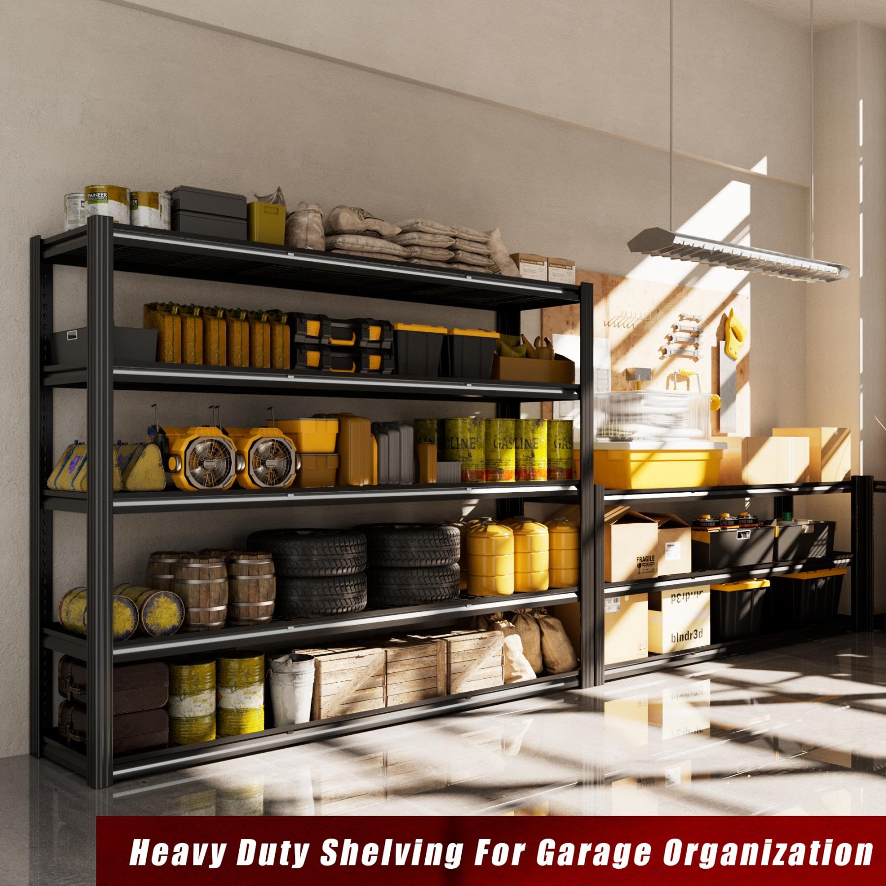 60" W Garage Shelving Heavy Duty 5 Tier Adjustable Metal Shelve