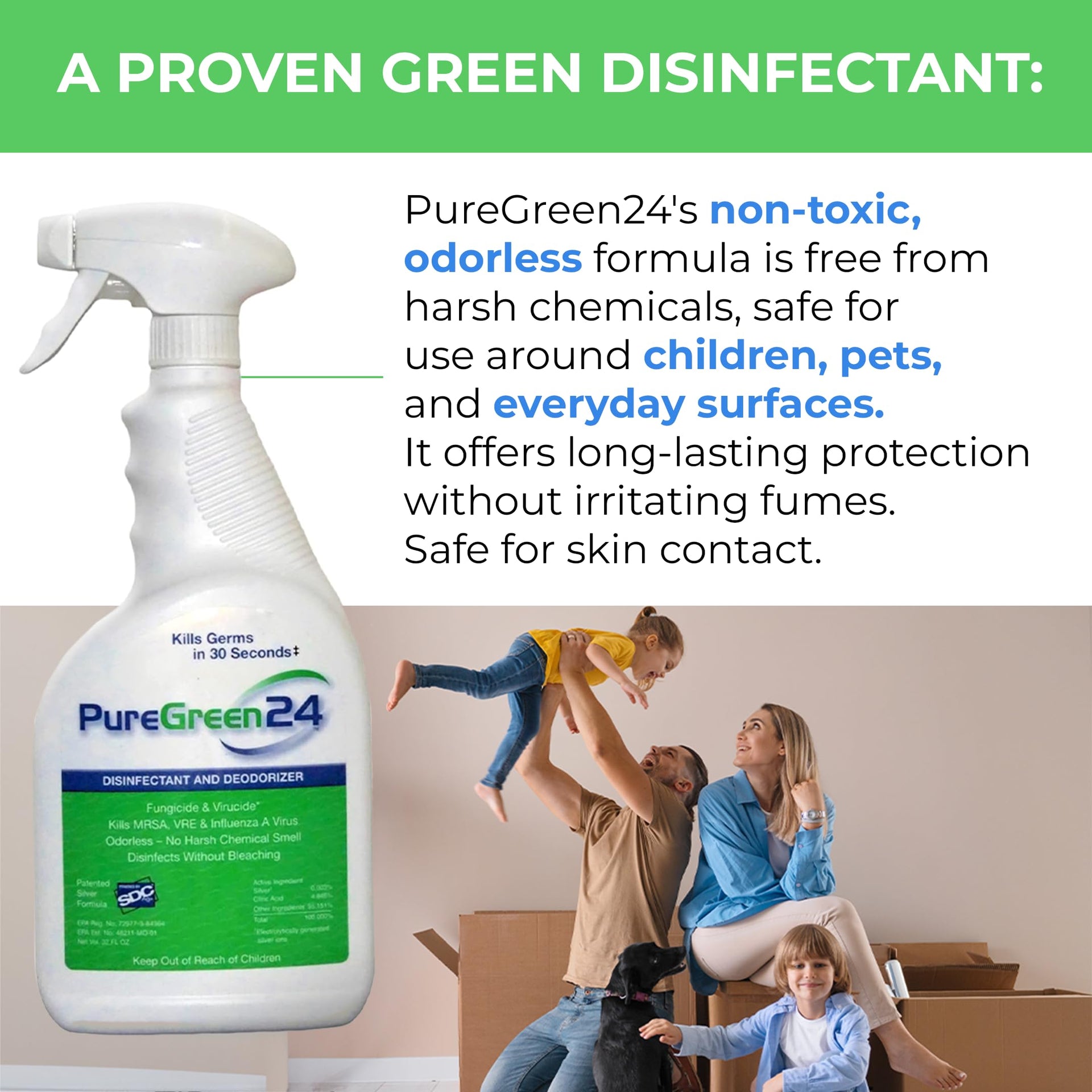 PureGreen24 Safe & Effective Disinfectant. Kills Deadly Germs including RSV COVID (256 Fl Oz)