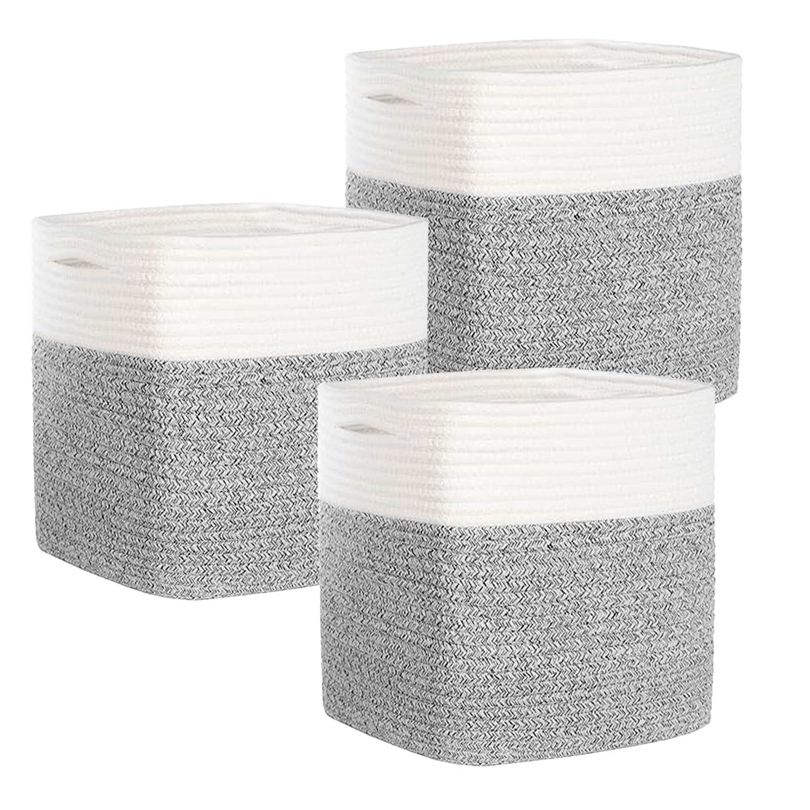 3PACK Cotton Rope Square Basket with Handles for Shelves