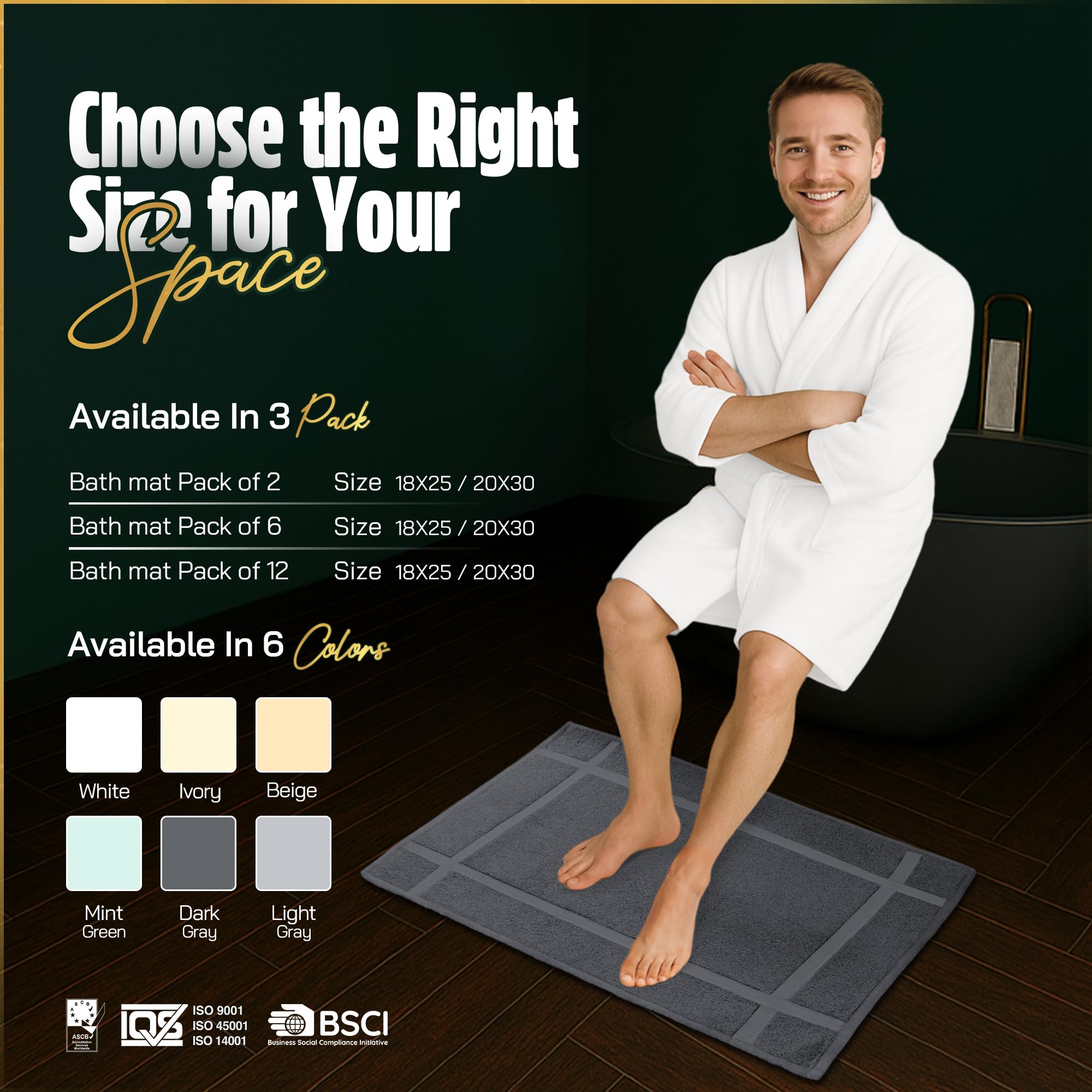 100% Ring Spun Cotton Bath Mat (6 Count)