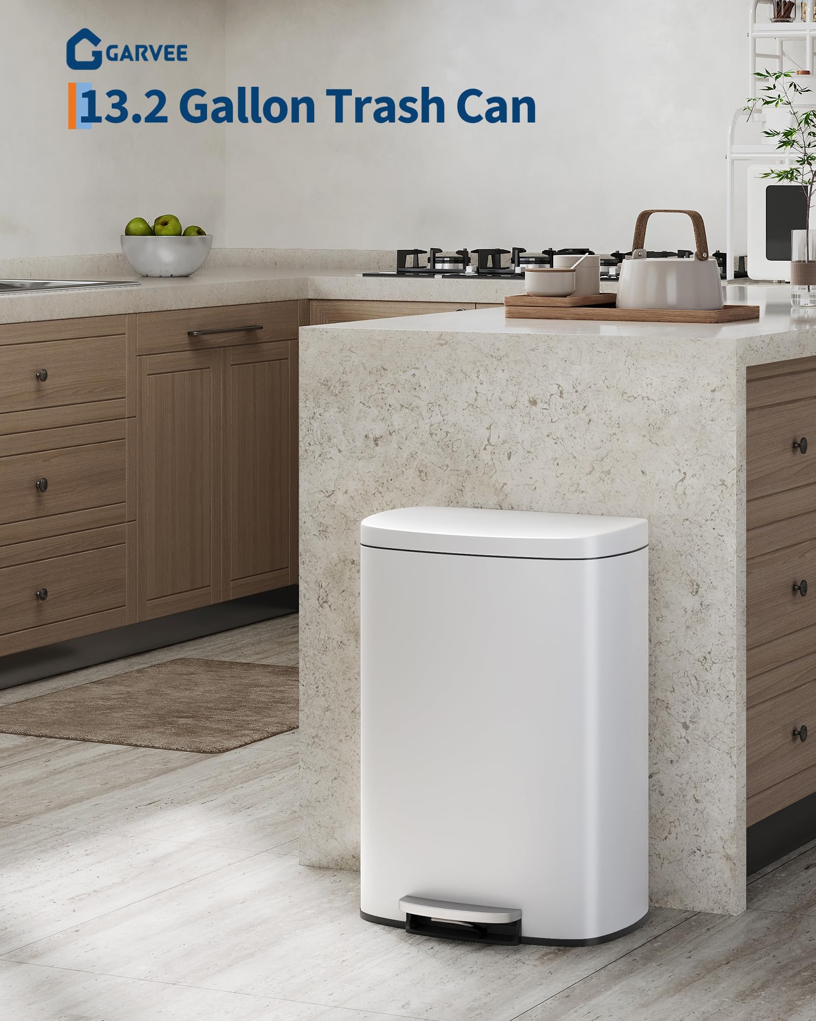 13 gal 50 L Metal Kitchen Trash Can with Lid