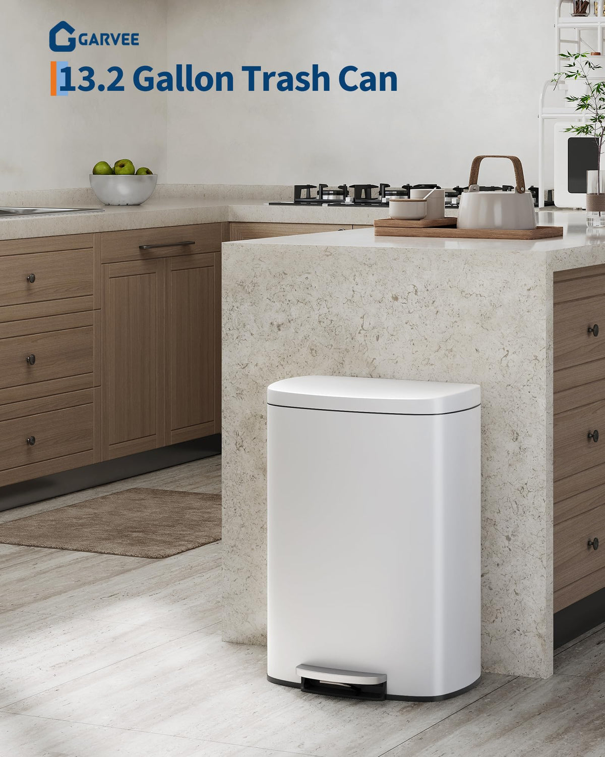 13 gal 50 L Metal Kitchen Trash Can with Lid