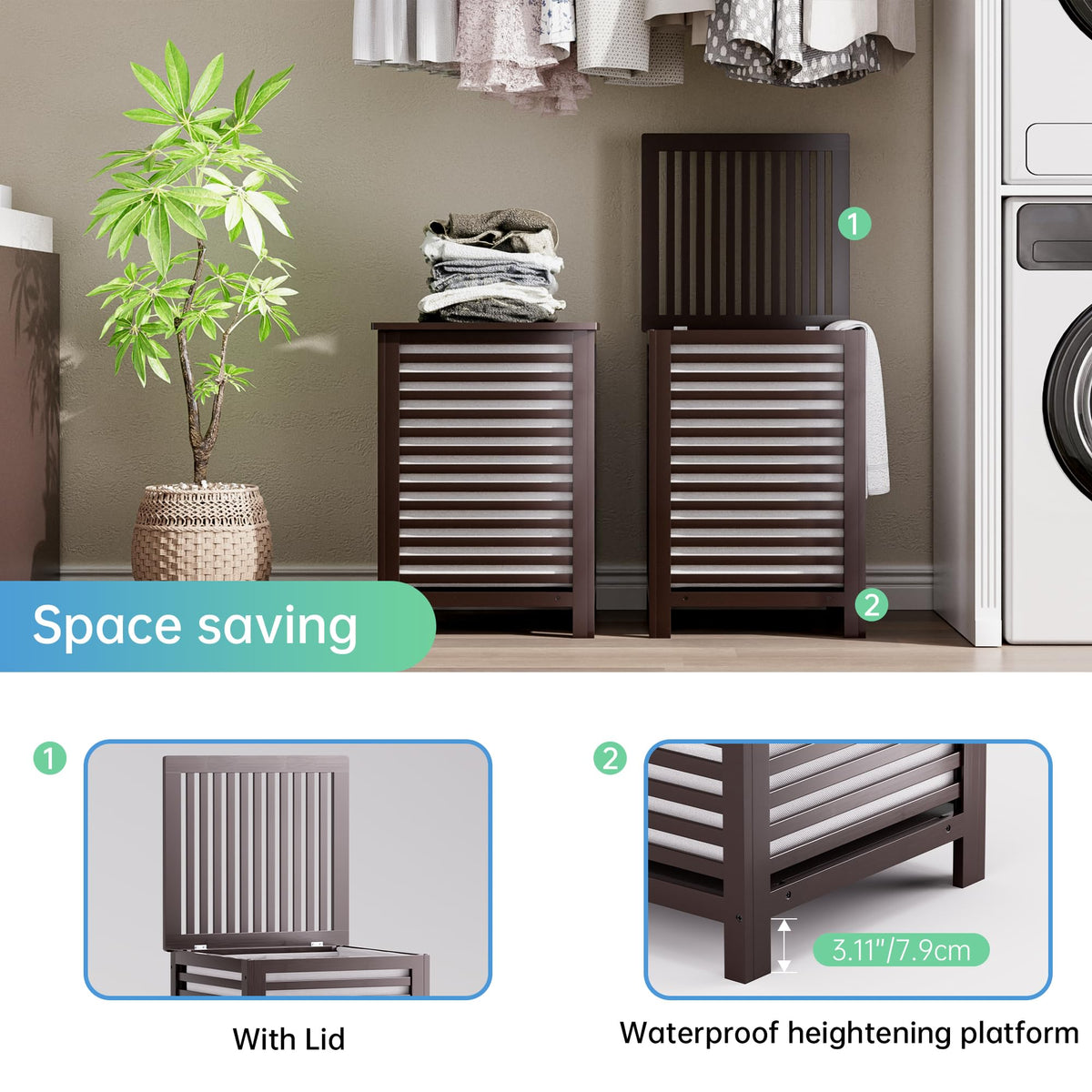 Double Laundry Hamper with Lid