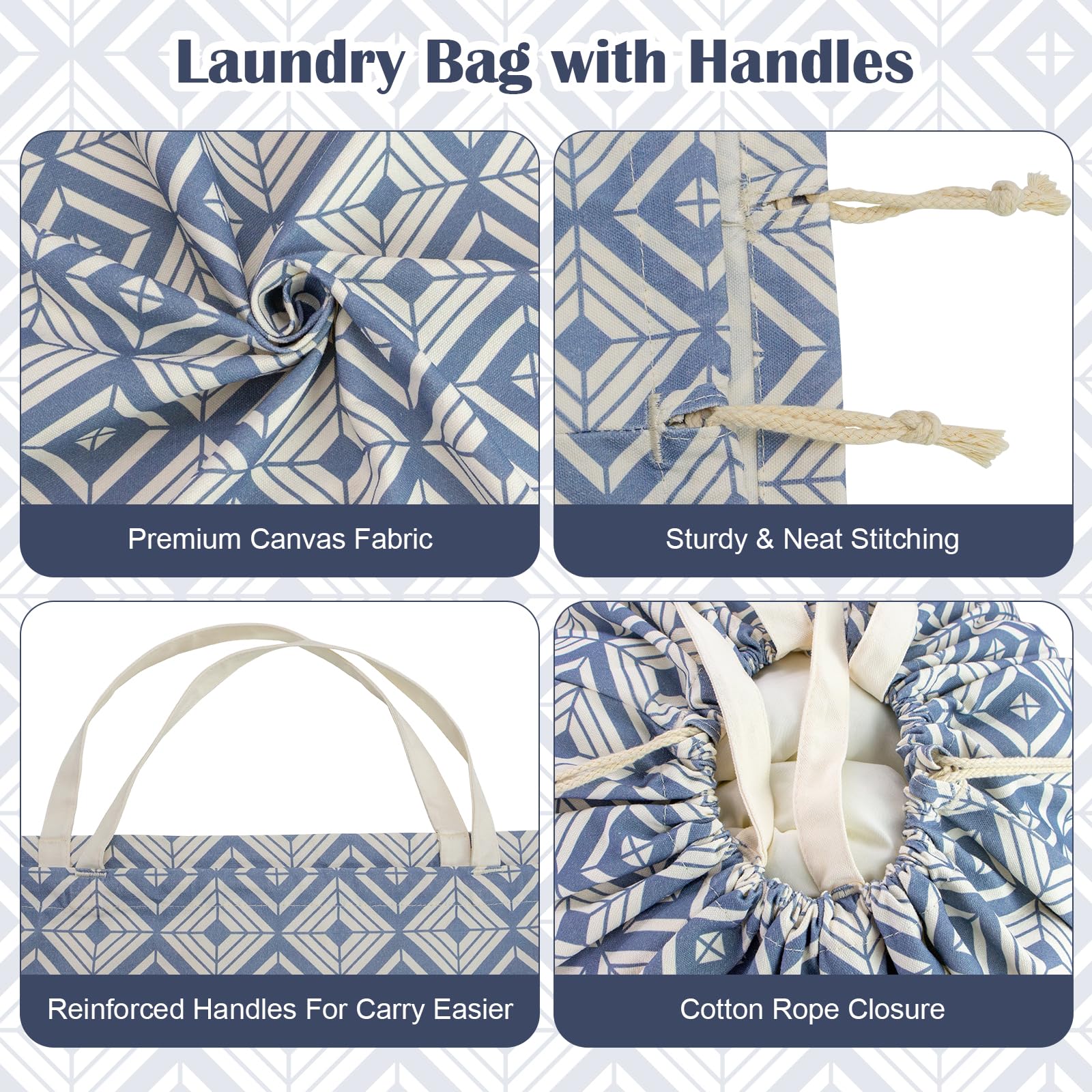 Canvas Laundry Bag with Handles & Drawstring