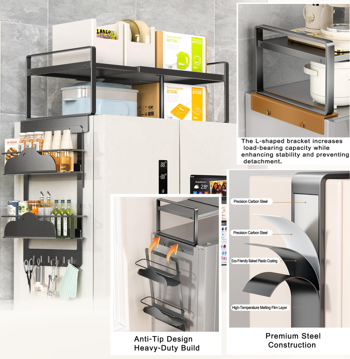Adjustable Over The Fridge Organizer Side Magnetic Spice Rack