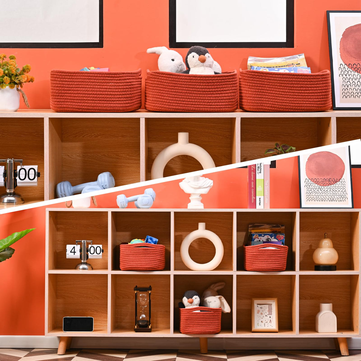 Small Red Woven Baskets for Organizing (3 Count)