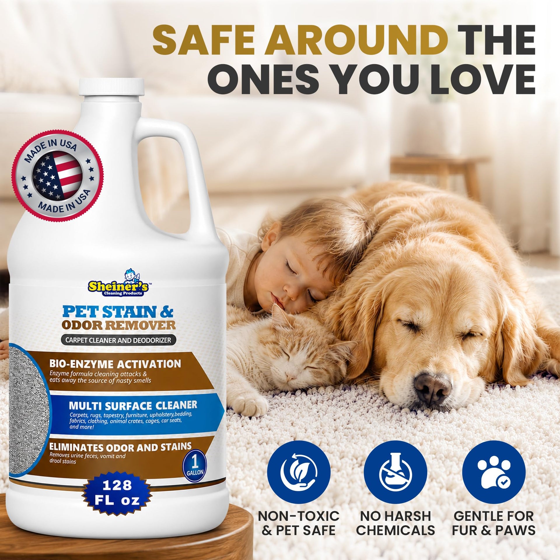 Pet Urine Enzyme Cleaner & Pet Stain & Odor Remover (128 Fl Oz)