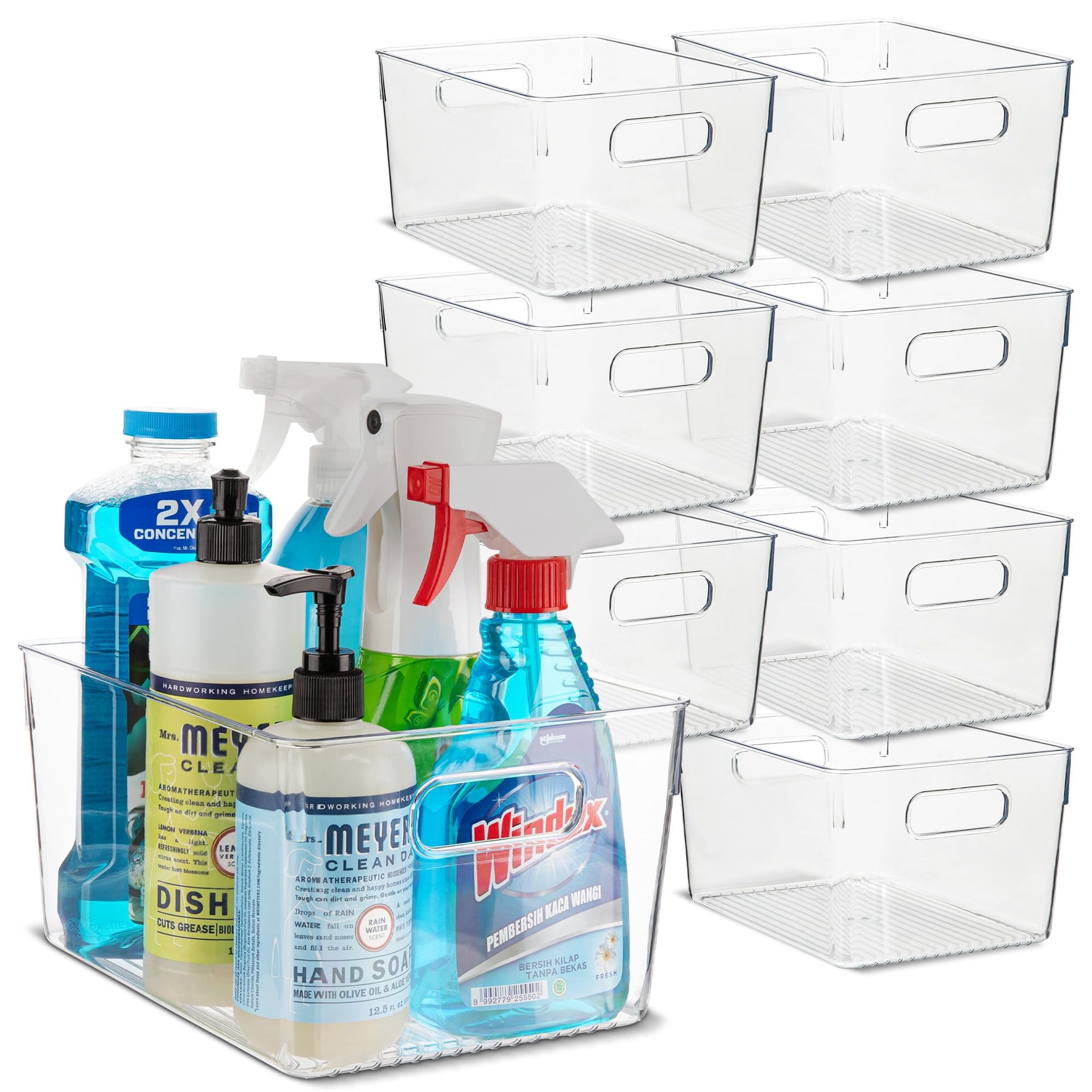 Plastic Food Storage 8 Pack Clear Container Bin with Handles for Organizing Kitchen (8 Count)