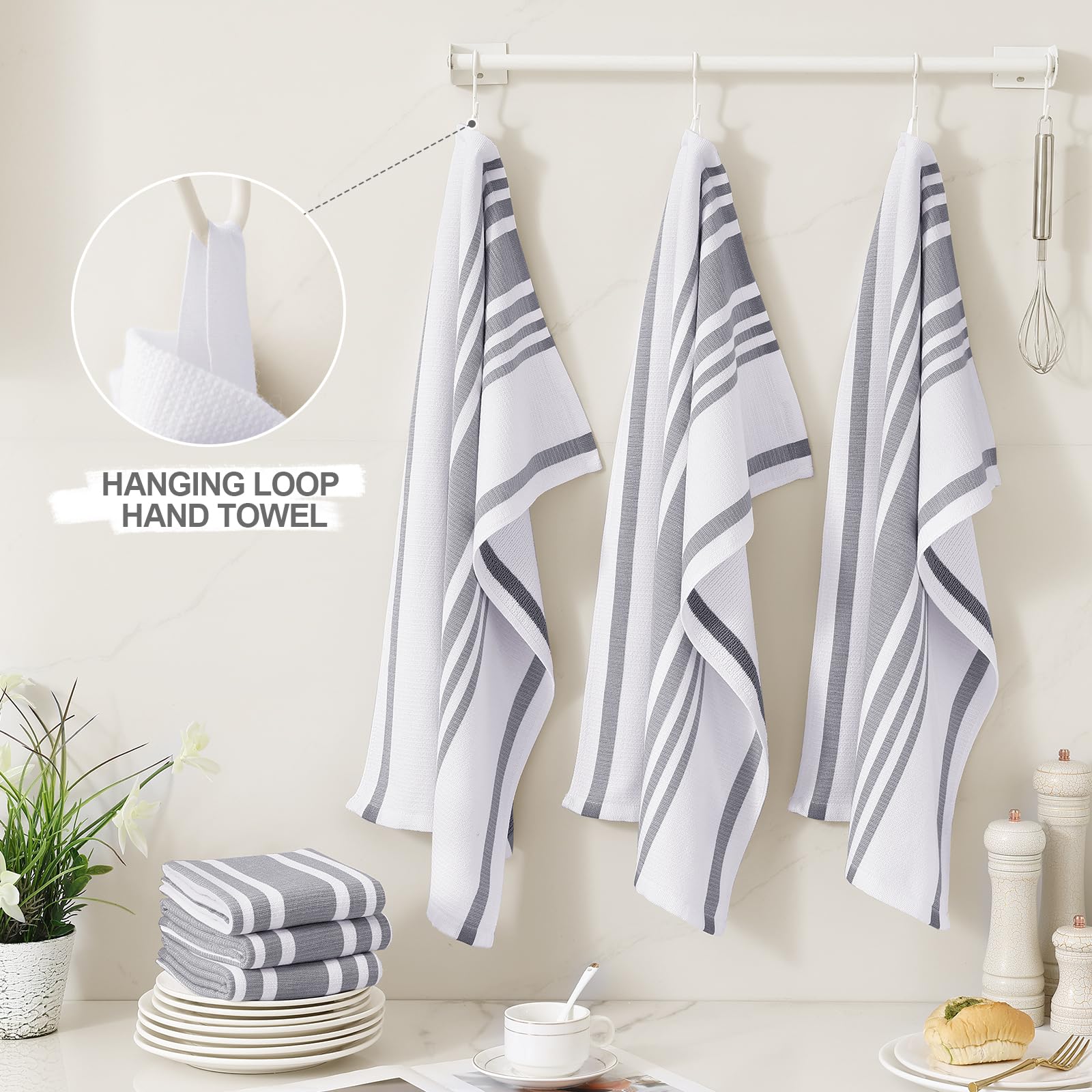 Premium Cotton Stripe Kitchen Towels 6 Pack (6 Count)