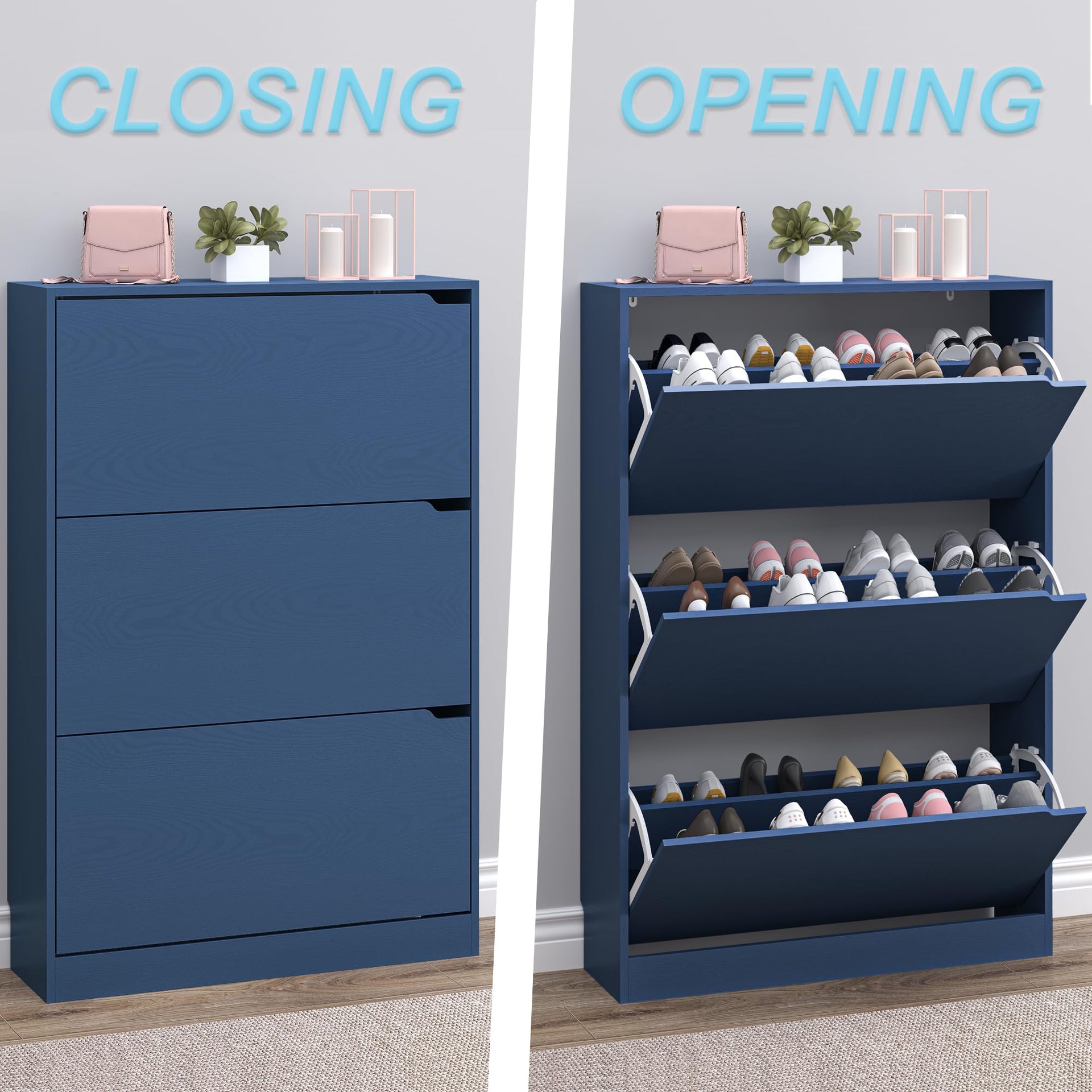 Shoe Cabinet with 3 Flip Drawers