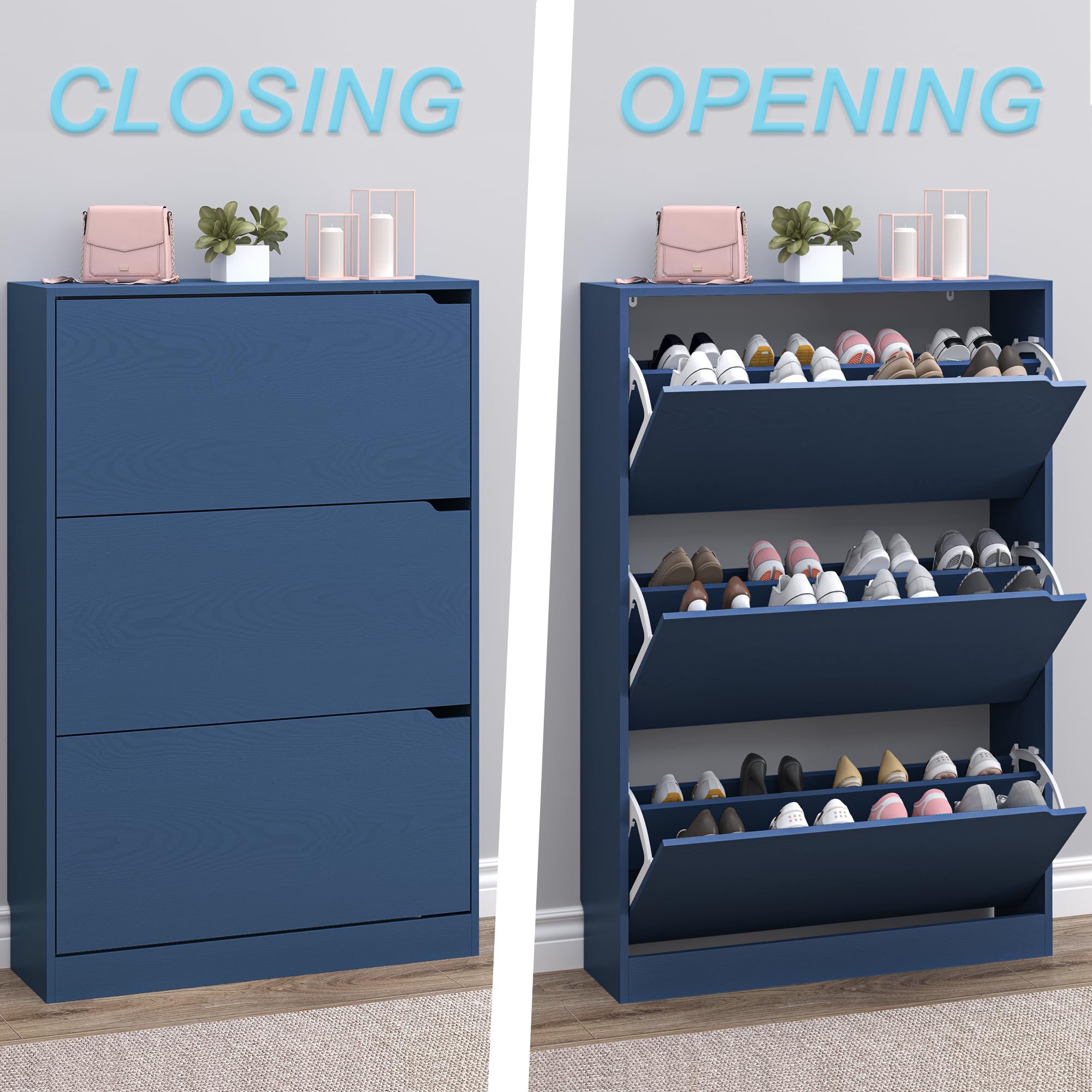 Shoe Cabinet with 3 Flip Drawers