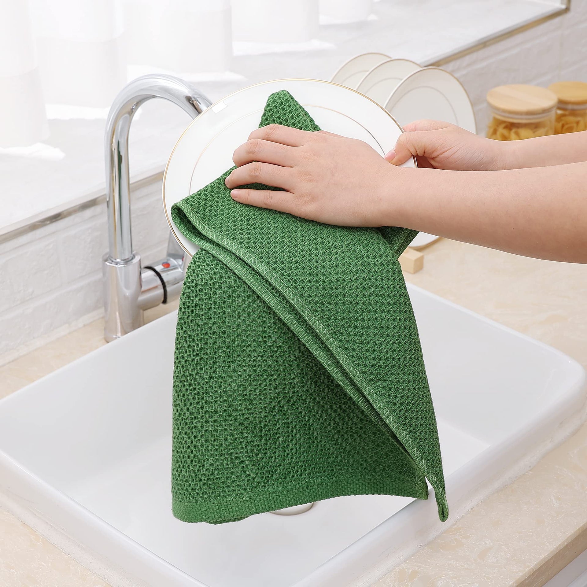 100% Cotton Waffle Weave Kitchen Dish Towels 6 (6 Count)