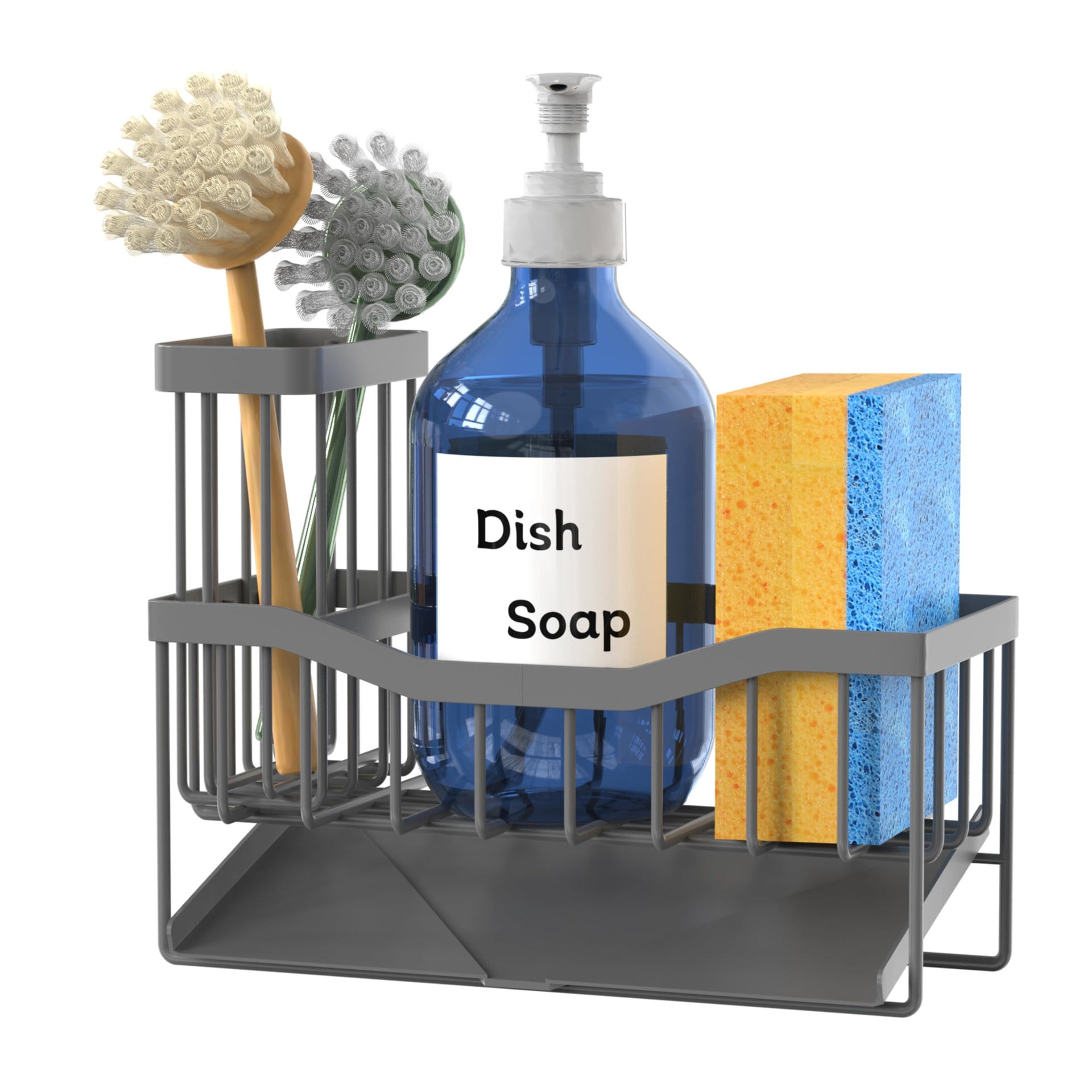 Maifan Sink Caddy Sponge Holder for Kitchen with Brush Holder and Stainless Steel Self Drain Tray