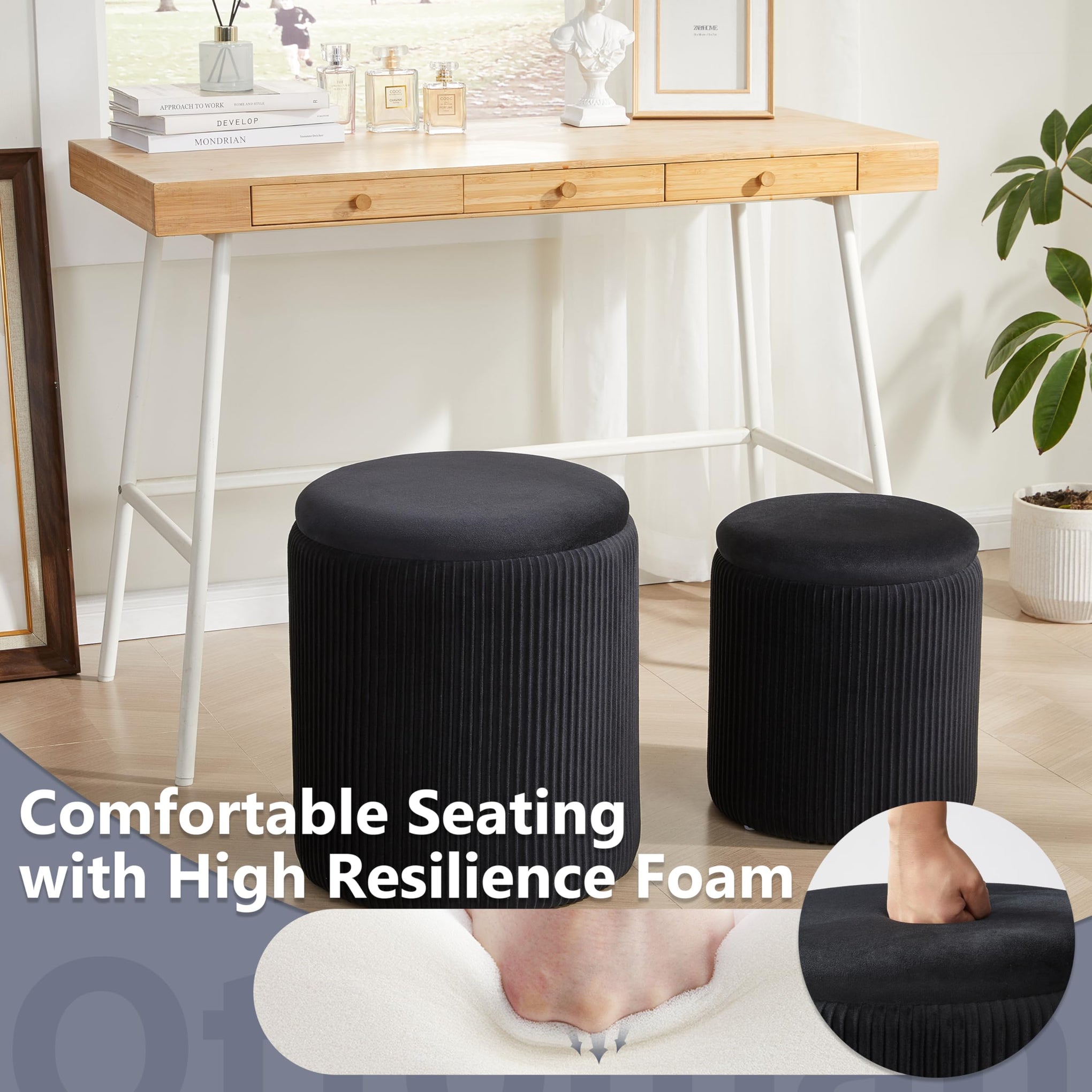 Round Ottoman with Storage Set of 2