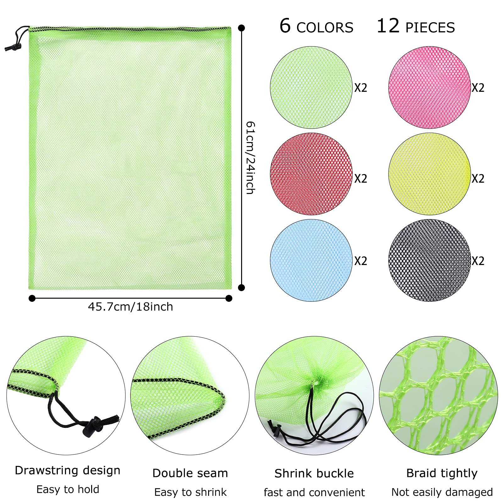 12Pcs Mesh Laundry Drawstring Bag (12 Count)
