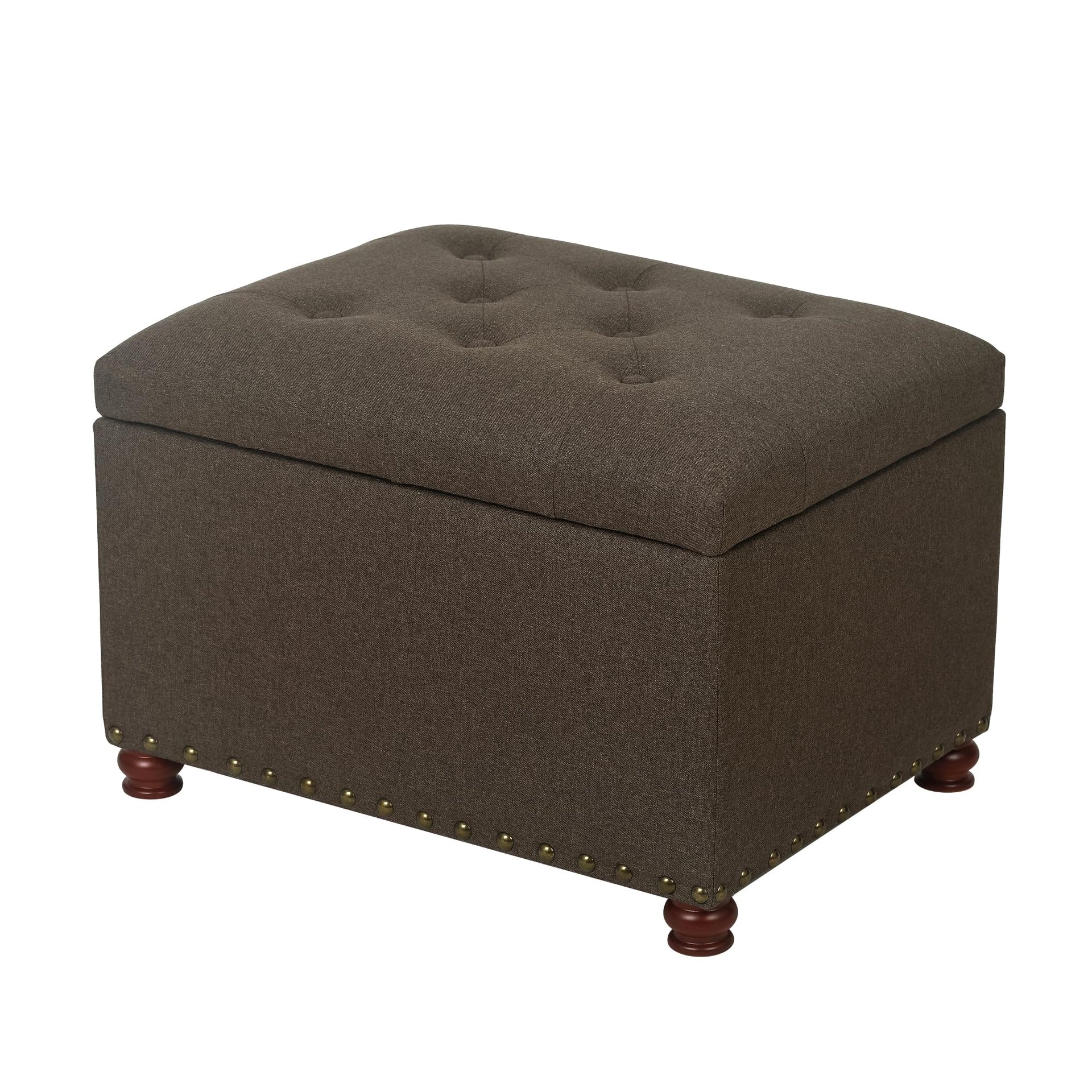 Storage Ottoman Linen Button Tufted Bench with Rivet